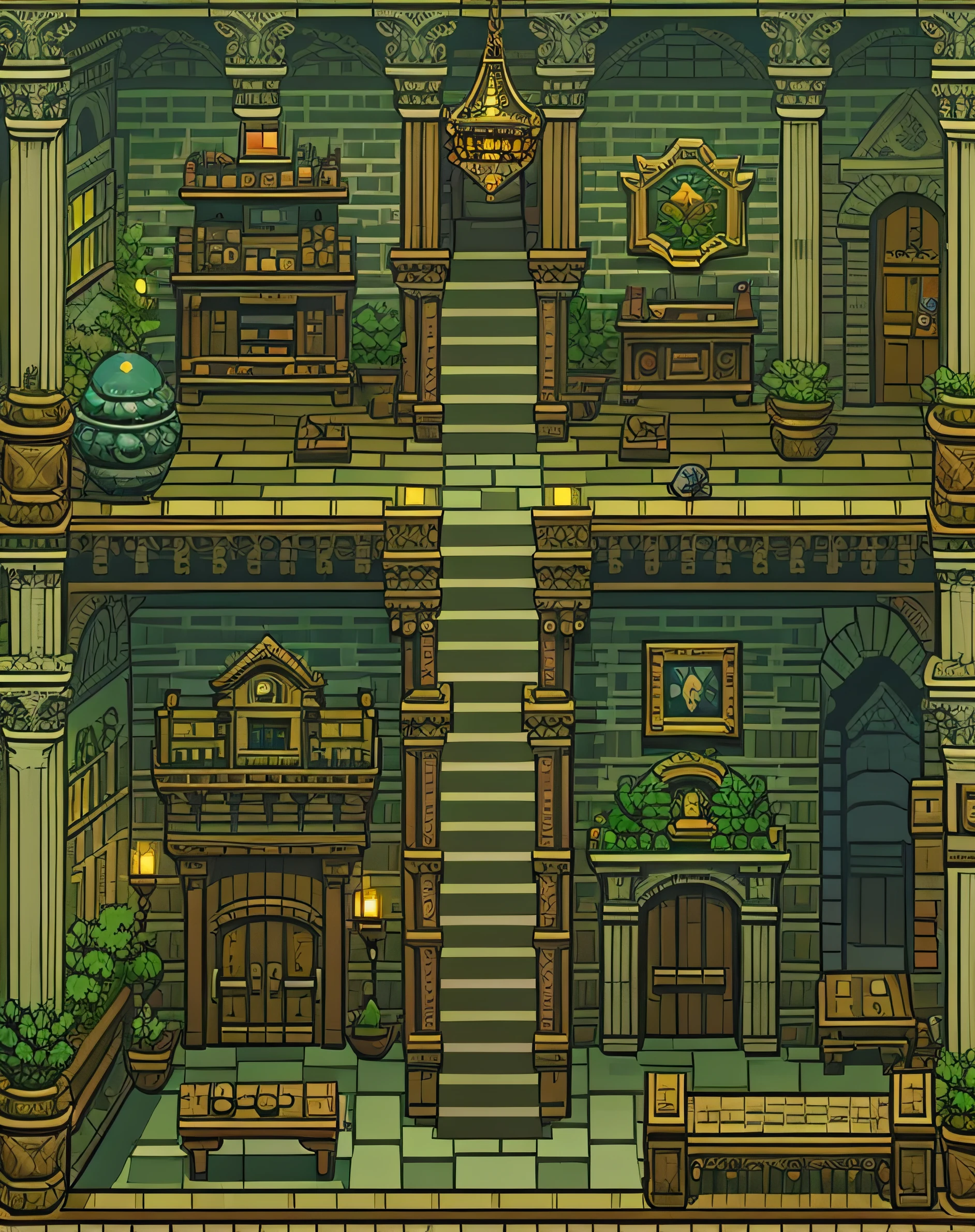 flat landscape, pixel art, big pixels, 32 bit, game design, game background, intricate, the interior of a castle, houses, stone floor, masterpiece, best quality