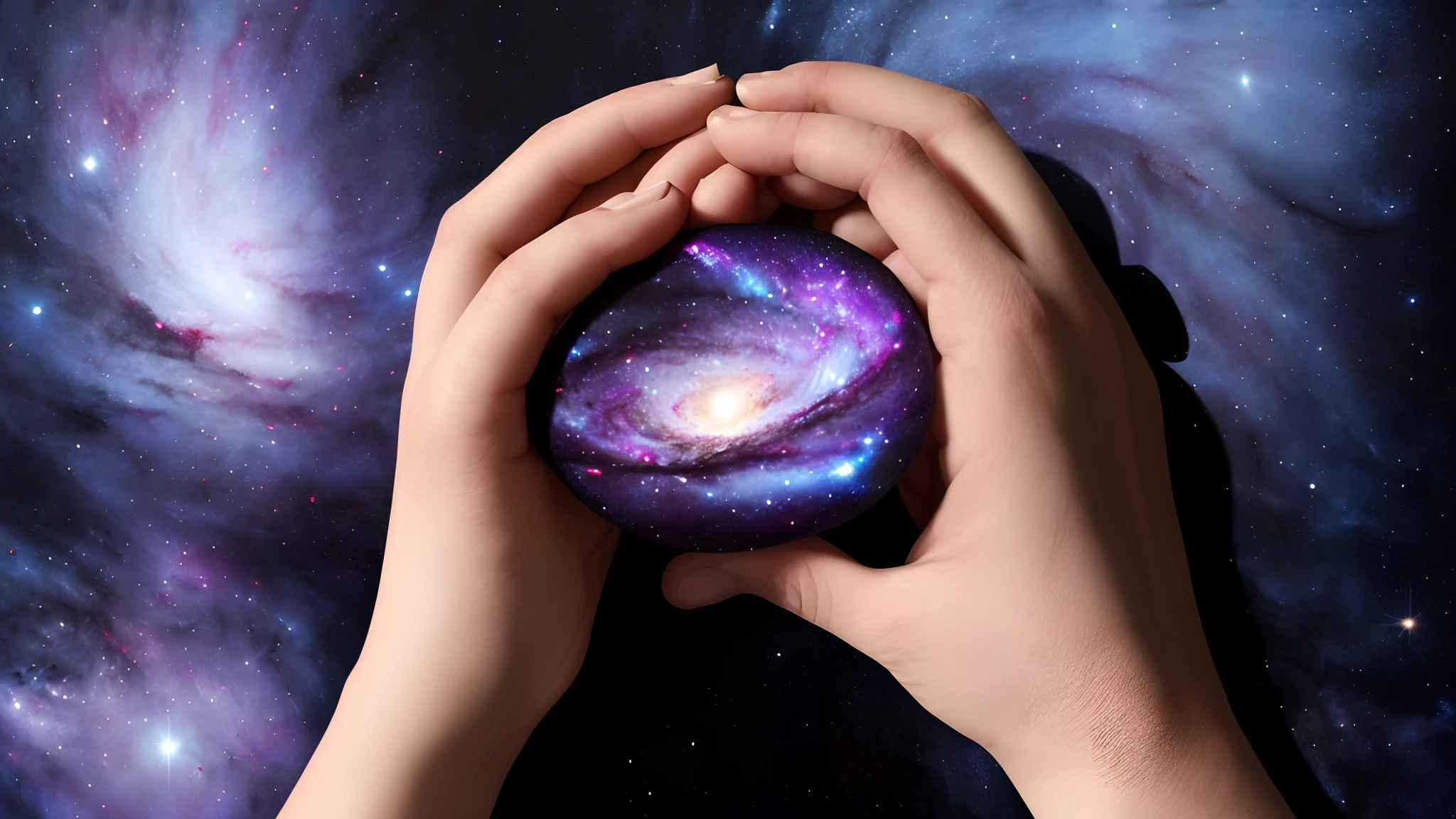 A galaxy with large hands is clenching in shadows.