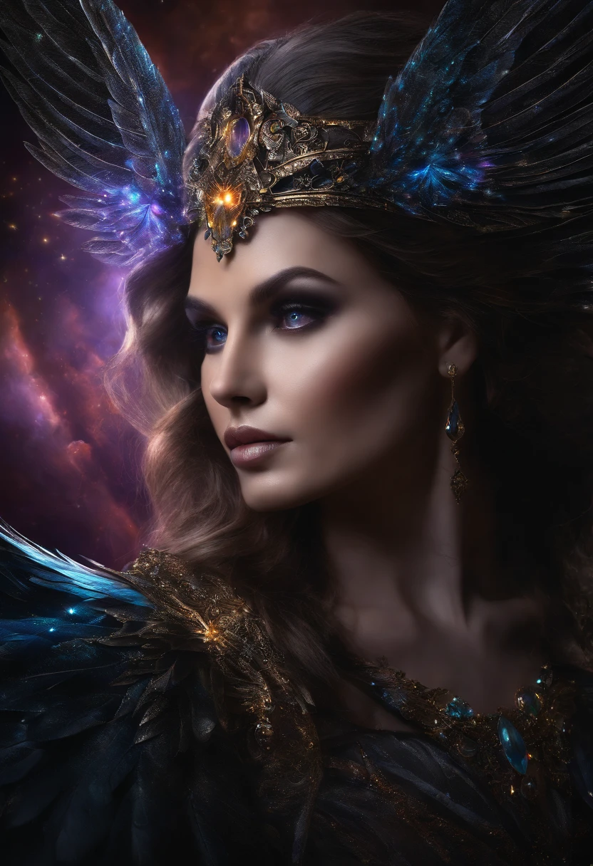 Cosmic Fallen Angel, Ojos claros y brillantes, biomech, misterioso, horripilante, Pesadilla, colores muy brillantes, light particles, con luz brillante, Mshiv, Arte de papel pintado, Fondo de pantalla UHD