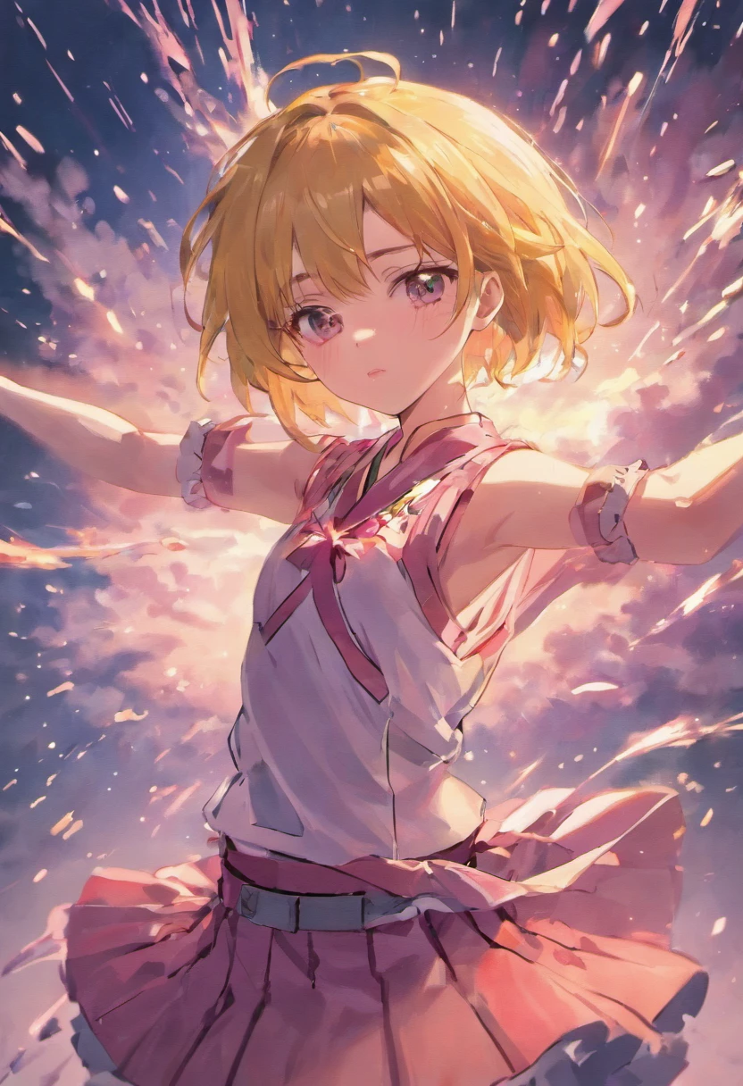 masterpiece, best quality,, sakura bakushin o (umamusume),,  (close-up:1.2), rain, cloud, cloudy, shadow,, serious, arms up, armpits, closed mouth, mouth hold,, epaulettes, black gloves, sleeveless, yellow neckerchief, shirt, tying hair,