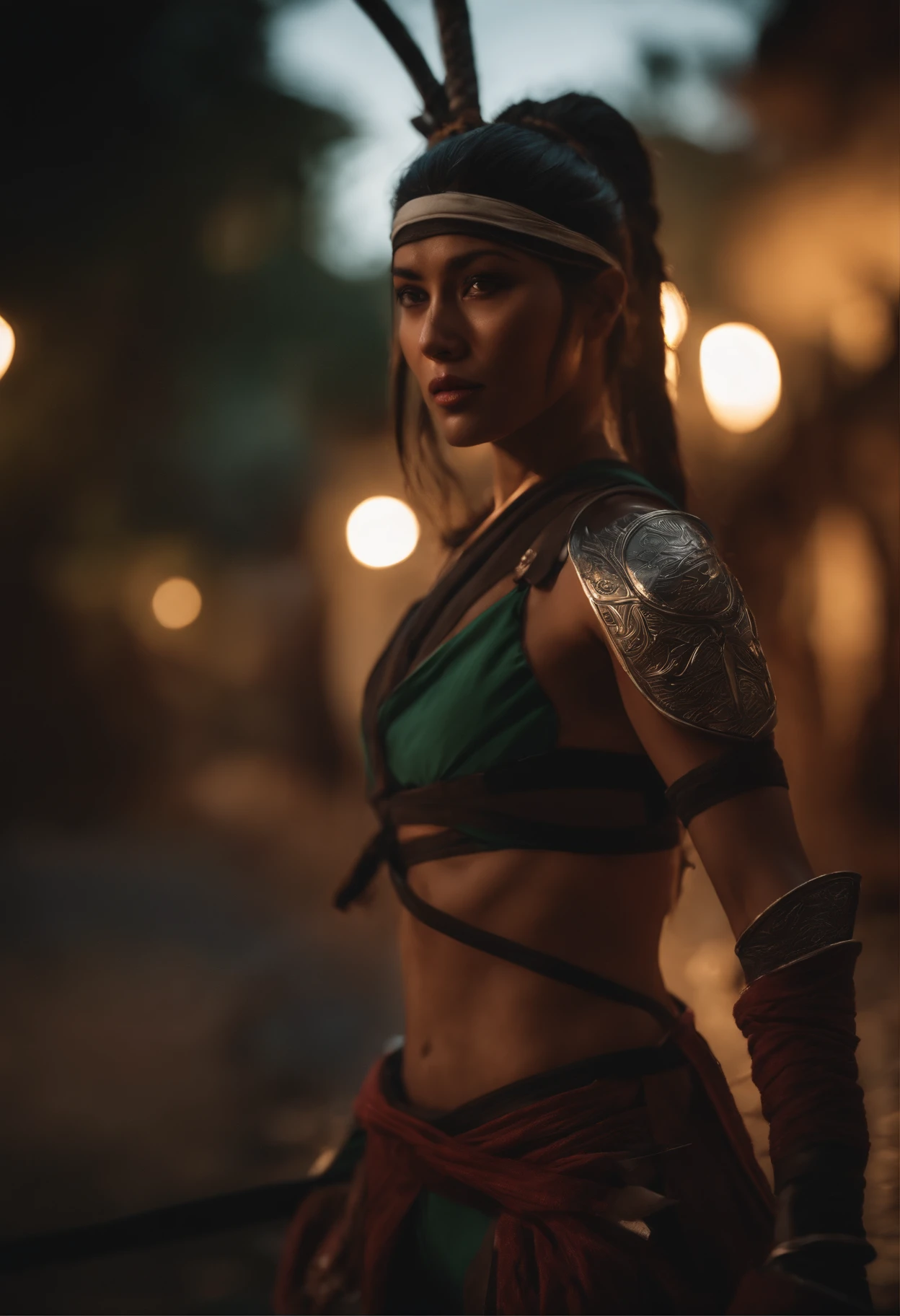 Desenhe Akali em um confronto noturno nas sombras de Ionia, sua terra natal, usando suas habilidades ninjas para derrotar seus inimigos, cinematografic, 8K ultra realista