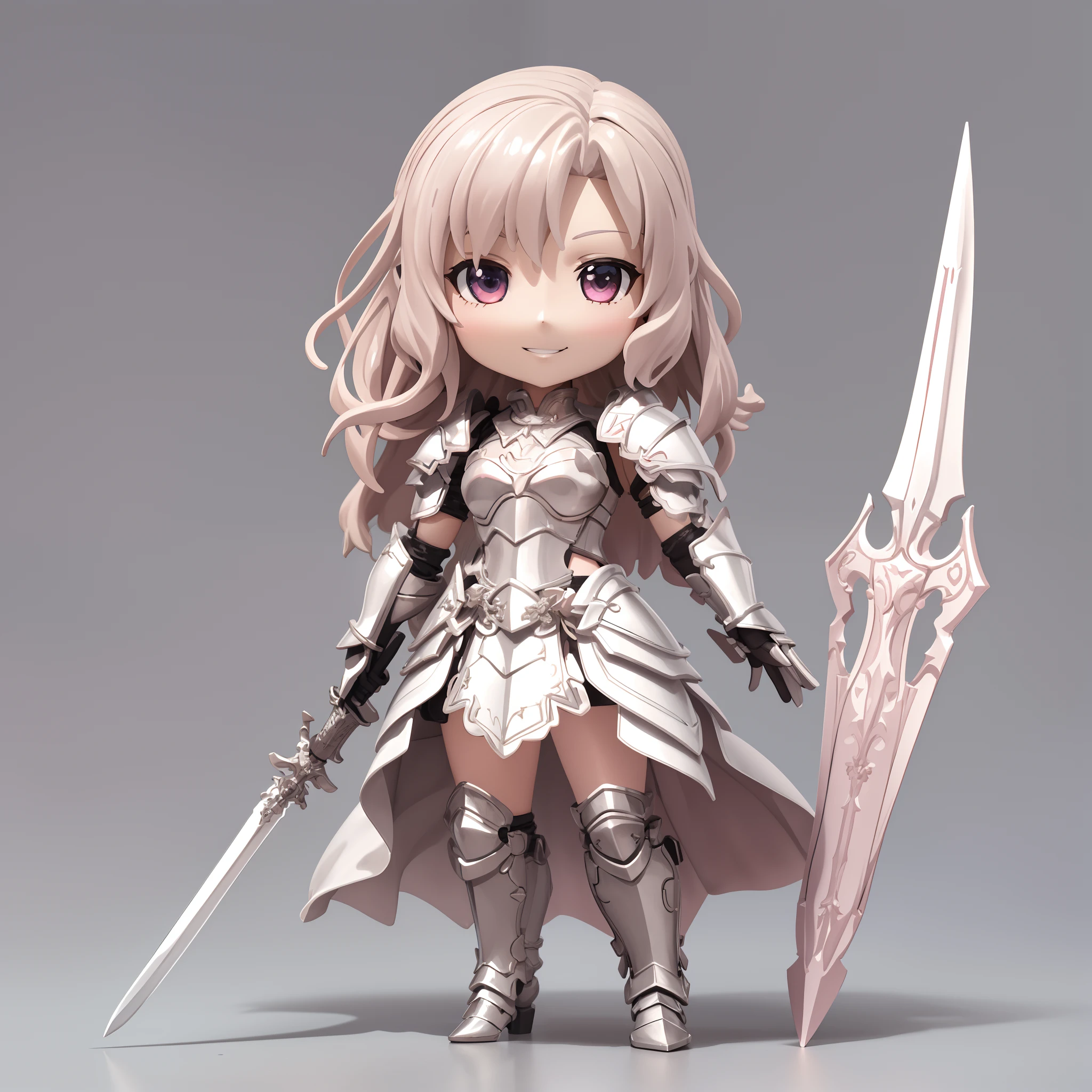 Close up of toy figure of woman holding sword, nendroid, Nendoroid 3D, style as nendoroid, nendoroid, good smile company fantasy, ( highly detailed figure ), pathfinder nendoroid, armor girl, angel knight girl, watercolor Nendoroid, Dressed in light armor, girl in knight armor