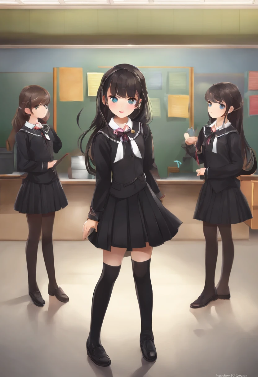 (Masterpiece,newest,Exceptional:1.2),1girll,Black school uniform,Classroom,