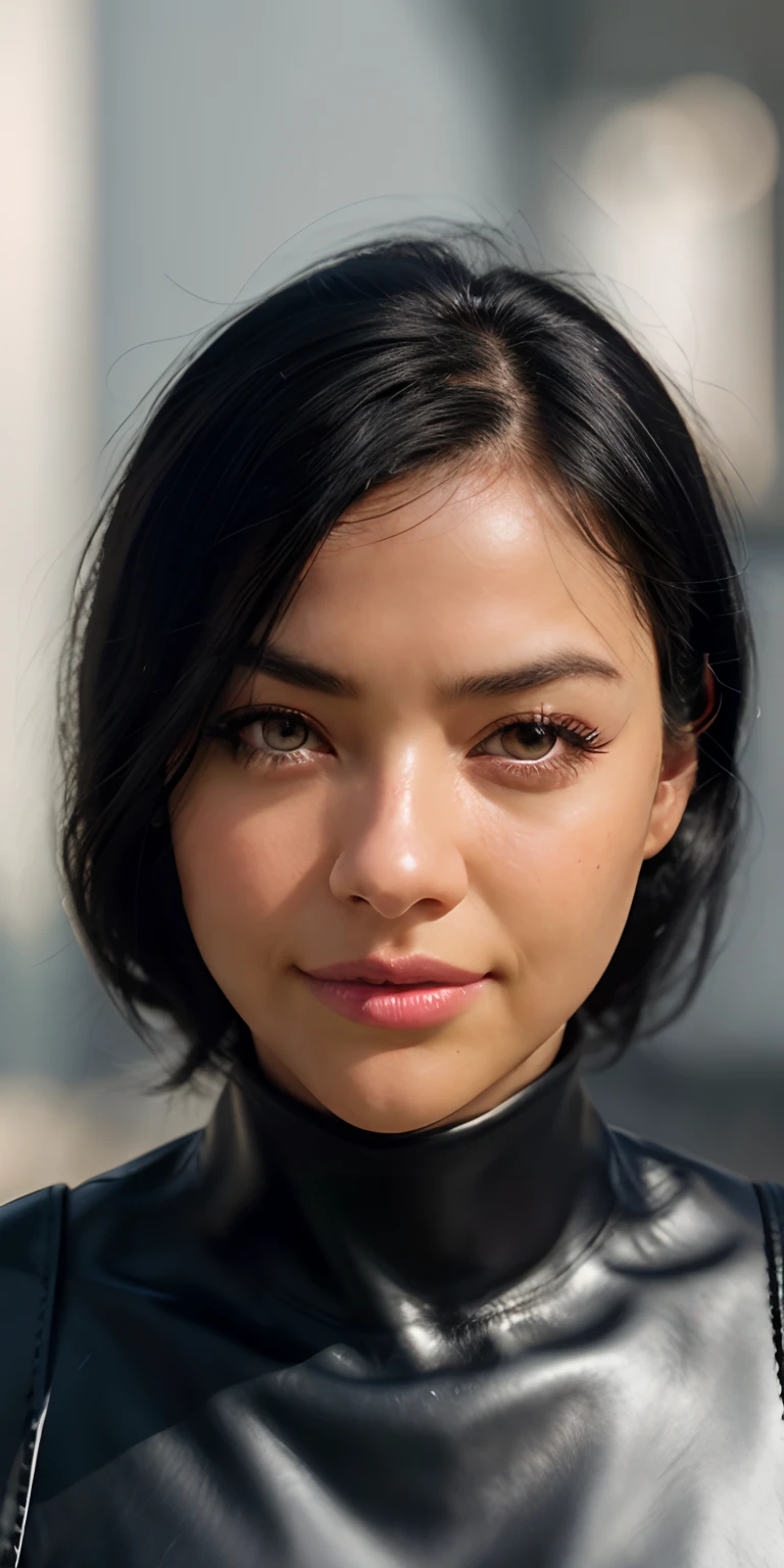 black hair, long eyelashes, solid circle eyes, light smile, blush ear, drop shadow, pov, atmospheric perspective, hyperrealism, cinematic lighting, negative space, vanishing point, from above, ray tracing, lens flare, bokeh, Eye-Level Shot, f/1.8, 85mm, Hasselblad, 8k, super detail, accurate, best quality, UHD, super detail, textured leather, high quality