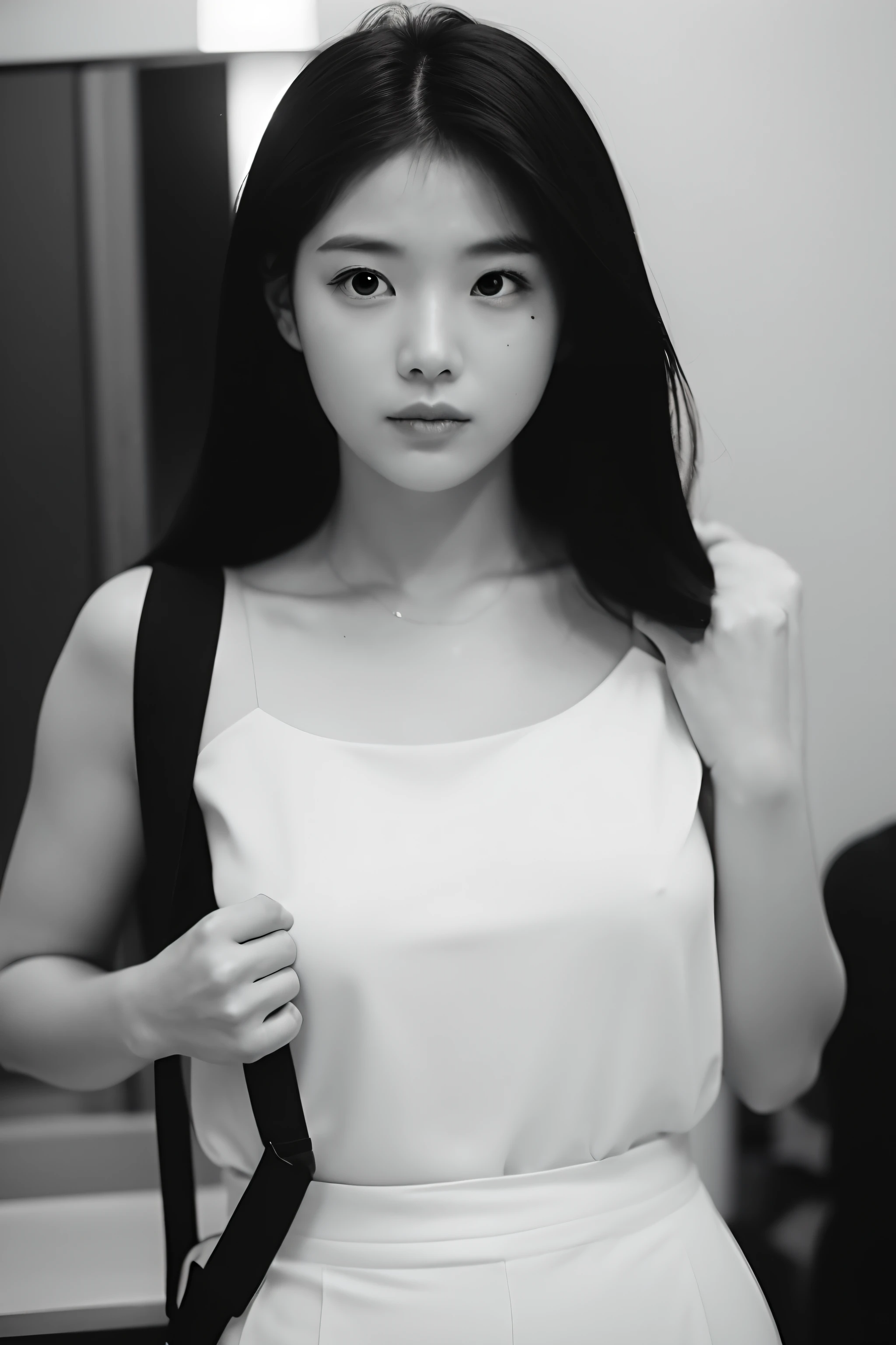 Photo of a Beautiful Korean kpop idol Woman, Summer, Lustful, film grain, Ilford HP5, 80mm