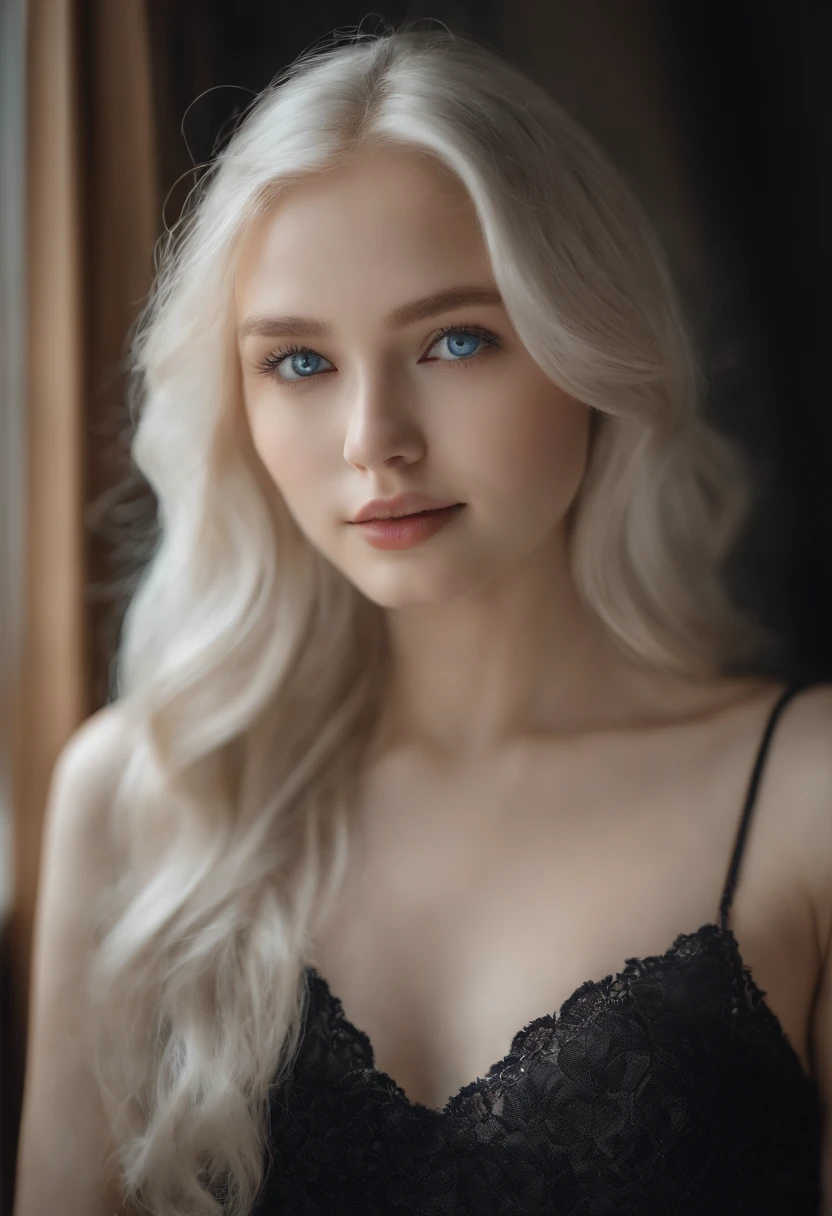 Light smile、natta、Raw photography、(((Portrait of extreme beauty)))、((glistning skin))、女の子1人、16 year old beautiful girl in Prague、((The most beautiful platinum blonde hair in the world))、[beautiful glowing blue eyes]、white shiny skin、Silky Super Long Straight Hair、eye liner、Bangs that grow so long that they hide the eyes, nose and mouth,、Hair between the eyes、Fluttering hair、((​masterpiece、top-quality、ultra-detailliert、Film Light、Glowing big light blue eyes、intricate-detail、hight resolution、8K、ighly detailed))、细致背景、8K UHD、Digital SLR、Soft light、hightquality、Film grain、FujifilmXT3 、Shallow depth of field、natural soft light、（No hands）、Kamimei、Sareme、desnuda con tetas grandes, blowjob penis