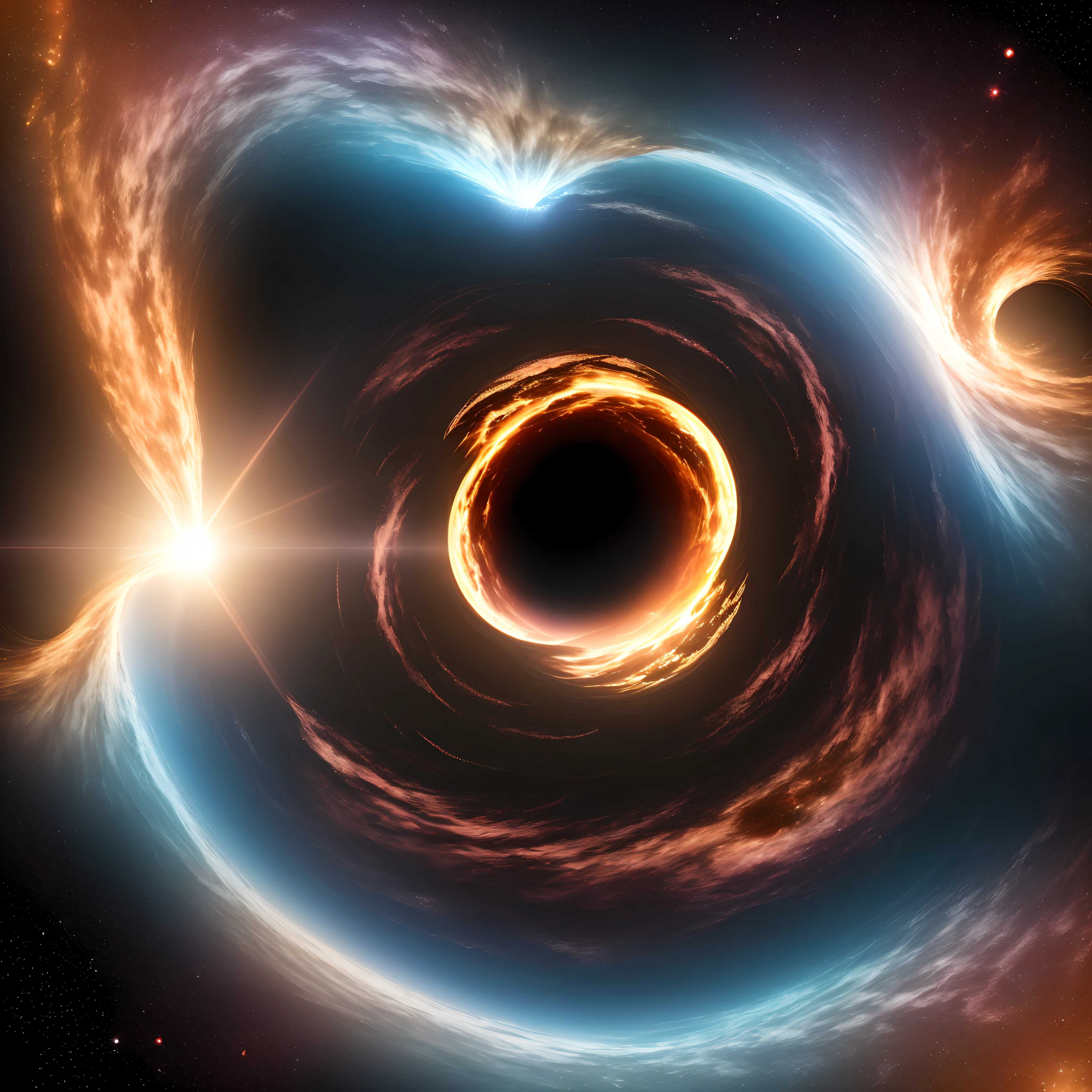 A black hole in the center of space that distorts a beam of light.