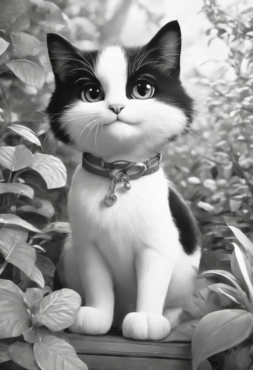 Super Adorable little cat Exploring in a Garden line art coloring book page, black and white, sweet smile, character full body, so cute, excited, bright eyes, shiny and fluffy, fairytale, energetic, playful, incredibly high detail, 16k, octane rendering, gorgeous, ultra wide angle, trending on artstation, sharp focus, studio photo, intricate details, highly detailed, by greg rutkowski