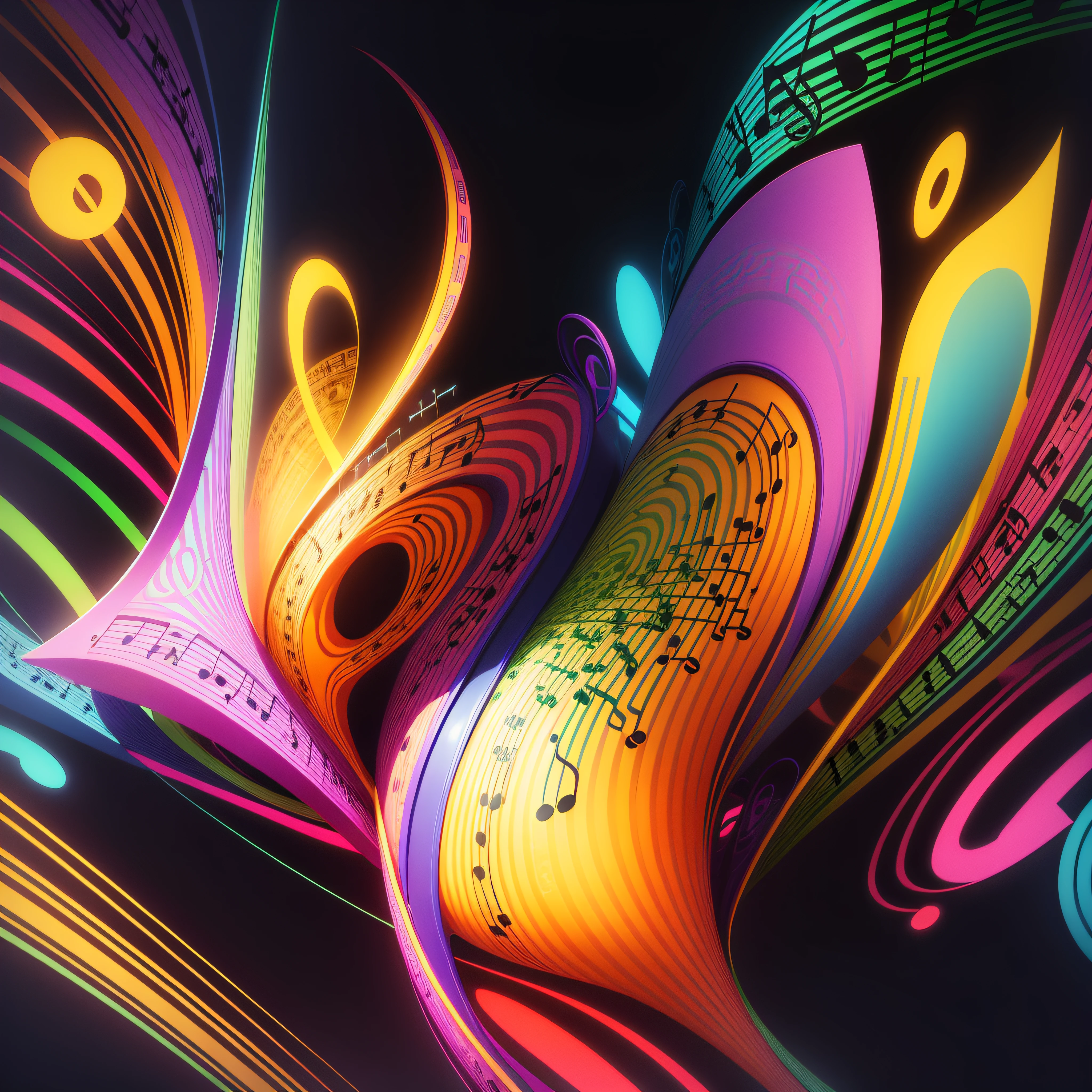 music notes, pscodelic style