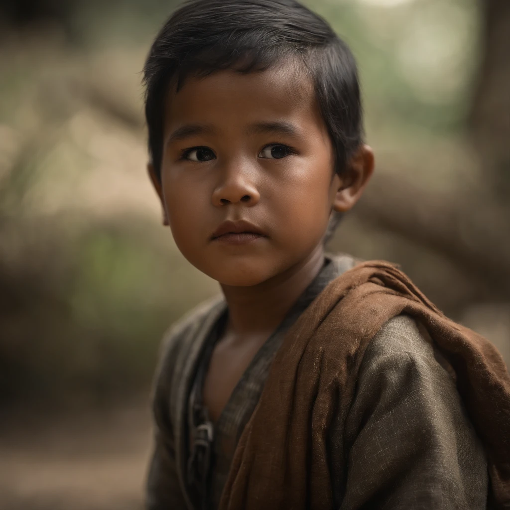 ren of Asia during the war,Wearing tattered clothes,There is a desirfreedom in s,Holding dirty steamed buns in his hand,Focal length 135mm,F2 aperture,Unreal Engine 4,Ray tracing effect,Hyper-realistic,4K