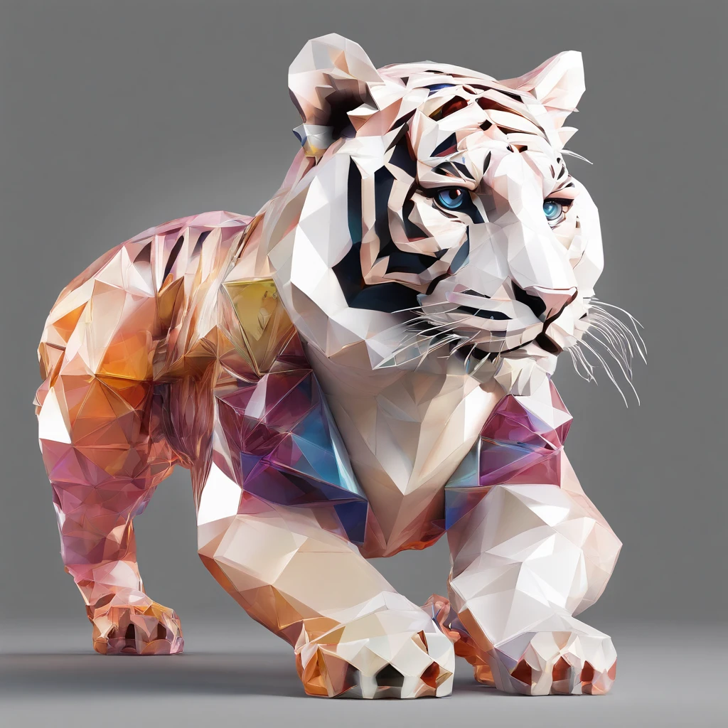 Perfect alignment, Cute little tiger in jacket,Crystal Vase,Rose flower, Wearing sunglasses, cheerfulness, Standing position, Abstract beauty, Centered, Looking at the camera, Facing the camera, Approaching perfection, Dynamic, Highly detailed, Smooth, Sharp Focus, 8K, hight resolution, Illustration, art by carne griffiths and wadim kashin, White background
