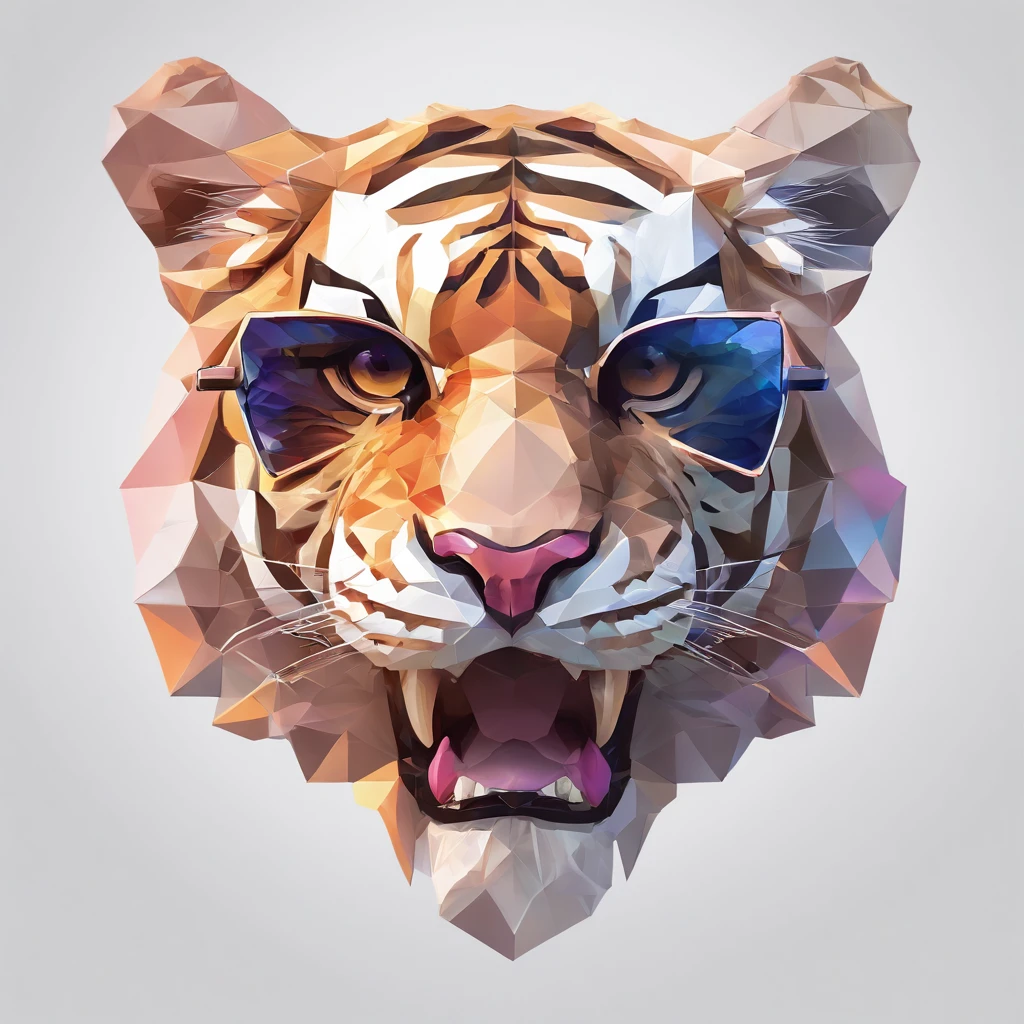Perfect alignment, Cute little tiger in jacket，Crystal Vase，Rose flower, Wearing sunglasses, cheerfulness, Standing position, Abstract beauty, Centered, Looking at the camera, Facing the camera, Approaching perfection, Dynamic, Highly detailed, Smooth, Sharp Focus, 8K, hight resolution, Illustration, art by carne griffiths and wadim kashin, White background