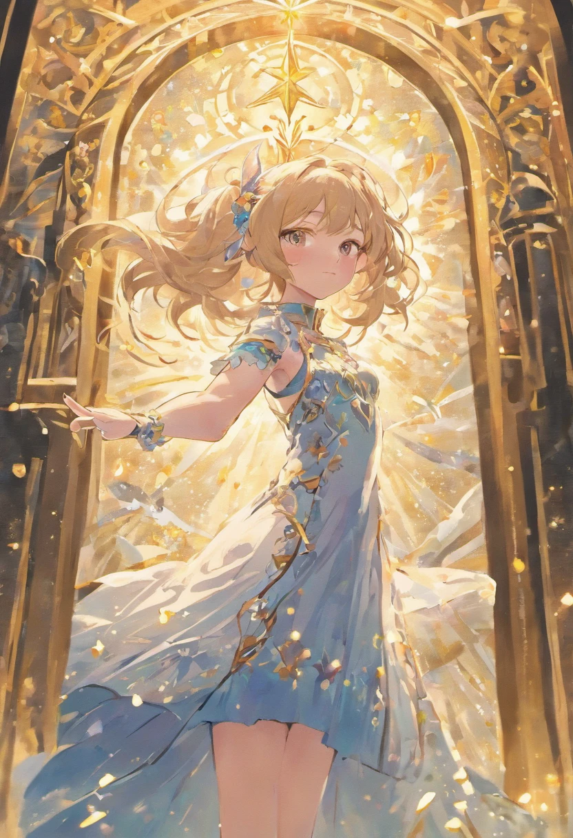 ((masterpiece,best quality)),(1girl, solo:1.4),beautiful detailed eyes, vivid, cinematic light, full_body, black_flowers, (tarot_card), intricate, detailed background, looking_at_viewer, Madoka Kaname, hands reaching out, (flat chest), (walking), casual pose, posing, (white_gloves), (brown_eyes), (black long hair), white feathers, sparkles, glitter, celestial, outerspace, by alphonse mucha, (gold frame), halo, (tarot border)
