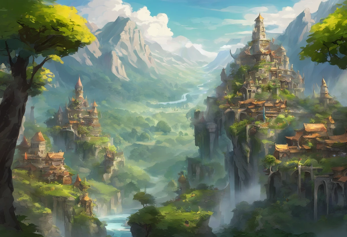 Nestled gracefully within the craggy embrace of towering, verdant mountains, this ethereal elven village stands as a testament to the harmonious union between elven craftsmanship and the natural world. Perched against the steep, emerald-clad terrain, its homes and pathways are a masterful blend of elven artistry and the sturdiness of stone and marble. Elaborate, spiral staircases of finely polished marble connect the dwellings, while slender bridges of intricately carved stone span glistening streams and cascading waterfalls, linking the tiers of this sylvan settlement.
The villagers' homes are sculpted from the very mountains themselves, their walls crafted from sturdy stone adorned with delicate marble reliefs depicting scenes of nature's beauty. Towering columns of gleaming marble support intricately carved wooden balconies, where residents gather to commune with the breathtaking vistas of soaring peaks and serene valleys. Wisps of vine and ivy, carefully cultivated, trace their way up the stone walls, lending a touch of nature's grace to the stately structures.
Beyond the mountains' embrace, a dense forest of ancient oak and silver-leafed aspen extends its verdant fingers toward the village. Here, the elven inhabitants find solace and sustenance, gathering herbs, forage, and the finest timbers for their graceful craftsmanship. The air is a tapestry of woodland scents, infused with the fragrant embrace of blooming wildflowers and the songs of countless birds.
In this elven haven, where stone and marble stand as both testament to their artistry and a symbol of enduring strength, the villagers exemplify the spirit of the woods they call home—resilient and resourceful, deeply connected to both the formidable mountains and the enchanting forest that cradles their timeless community.