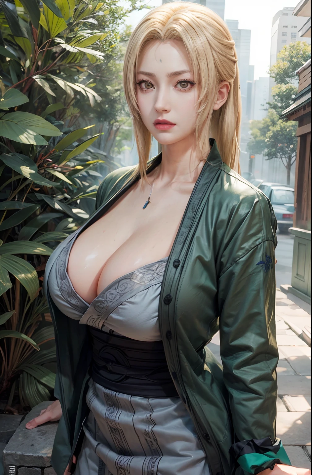 1girl tsunade ,big boobs,yellow hair,green ayes,high res,hyper realistis, ultra detail