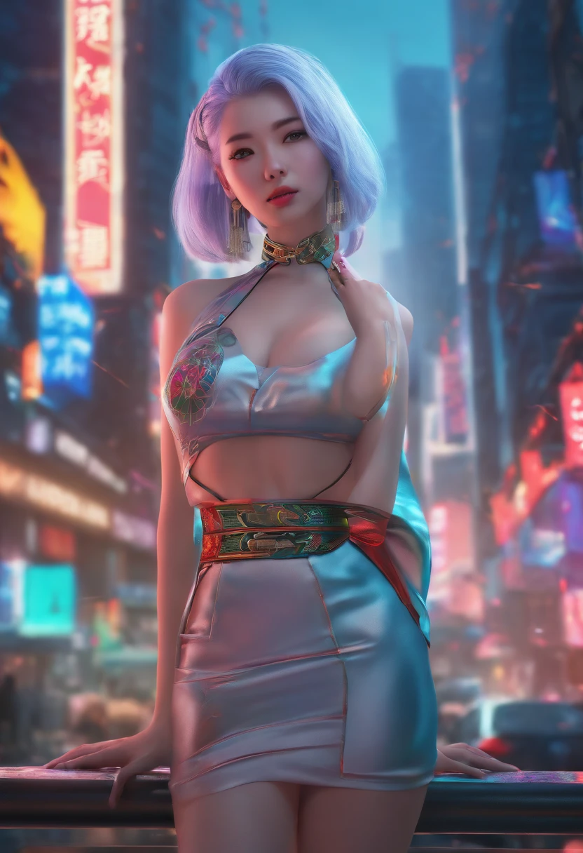 ((One Woman)), Night City, Neon, Perfect Starry Sky, UHD, High Detail, High Detail, Super Detail, Ultra Fine Illustration, 16k,Lots of piercings on the ears, Lots of piercings on the face,Body piercings,Tattoos on the face,,Tattoos around the eyes,Gray hair, Micro bikini, Plain bikini, (Less fabric bikini)), big eyes, Long eyelashes, Very long eyelashes, ethnic tattoo, (tattoo covering the whole body), (tattoo on the chest), (tattoo on the chest), tattoo on the arm, tattoo on the finger, (tattoo on the whole chest), beautiful features, neutral facial features, (short hair)