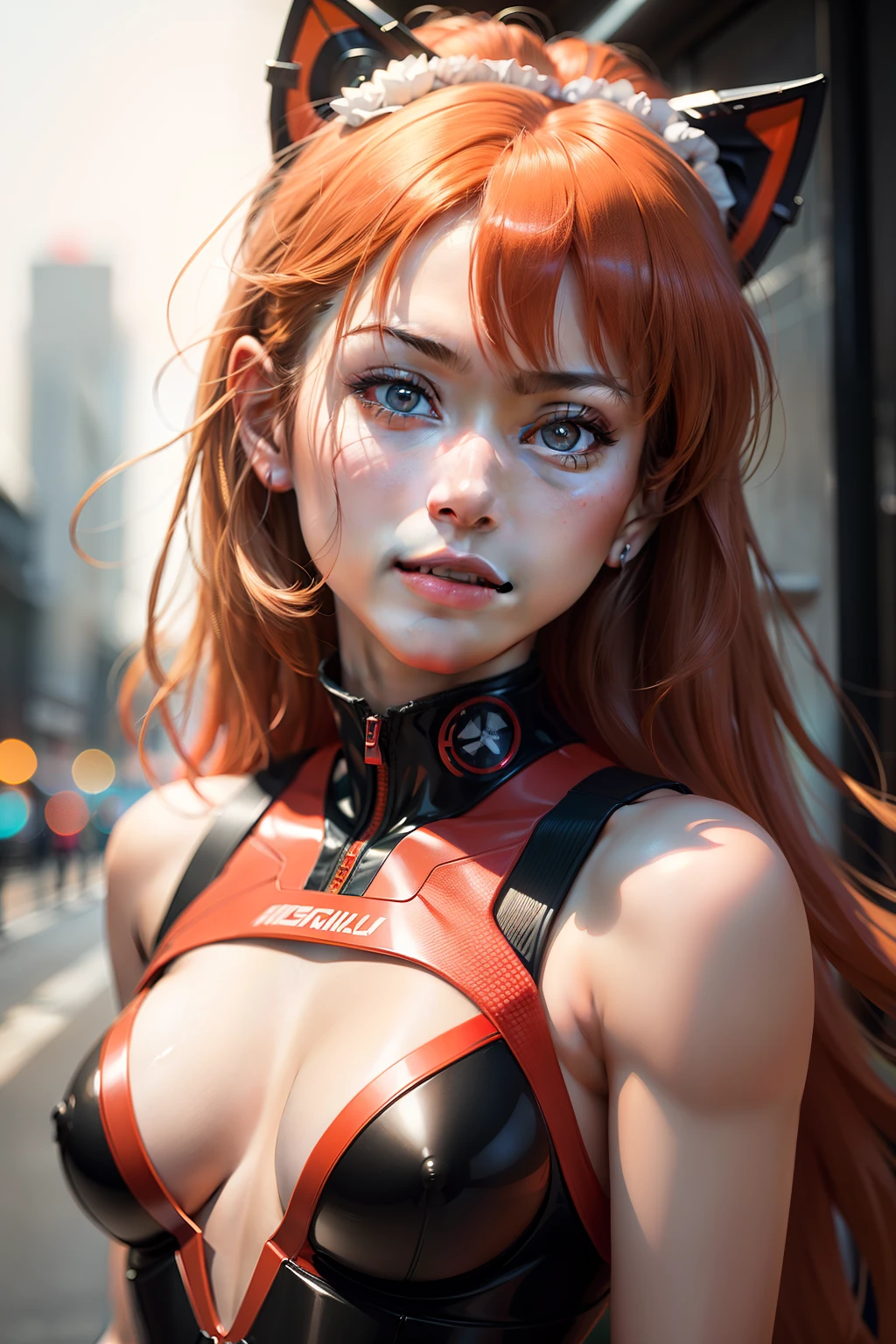 8k, RAW photo, portrait, best quality, ultra high res, photorealistic, intricate details, candid photography, Asuka Langley Soryu from Neon Genesis Evangelion,