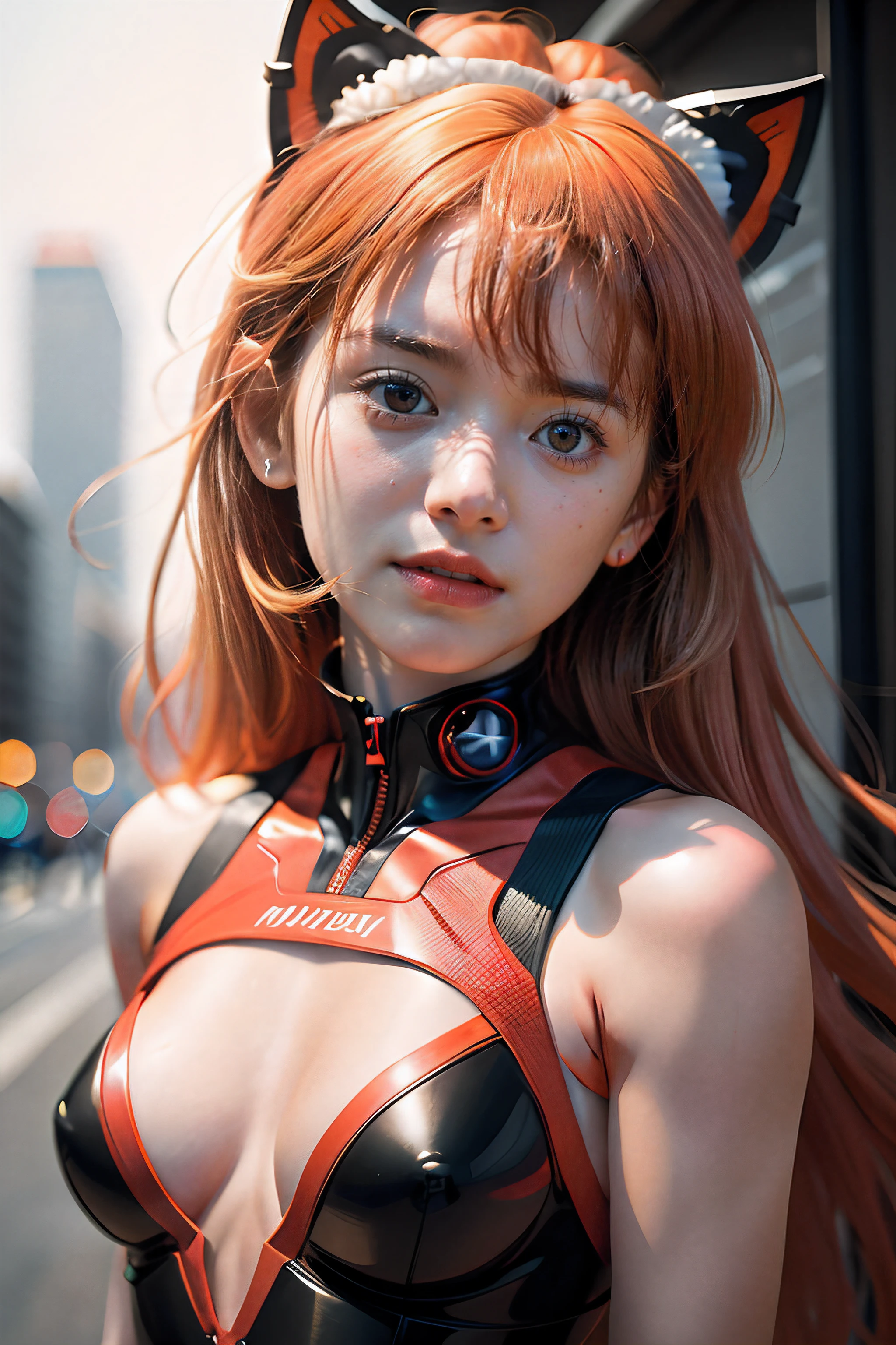 8k, RAW photo, portrait, best quality, ultra high res, photorealistic, intricate details, candid photography, Asuka Langley Soryu from Neon Genesis Evangelion,