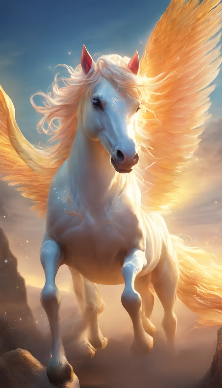 A creature like a unicorn,closeup cleavage,Take off and run,腾云驾雾,mighty,universe background,Starcloud,suns,rays of sunshine,heavenly body,(light and shadow effect),(Movie lighting),(Cinema4d),(Depth of field effect),(8k wallpaper),(rendering by octane),(dingdall effect),(Unreal 5),(masterpiece),Extremely detailed picture depiction,realisticlying