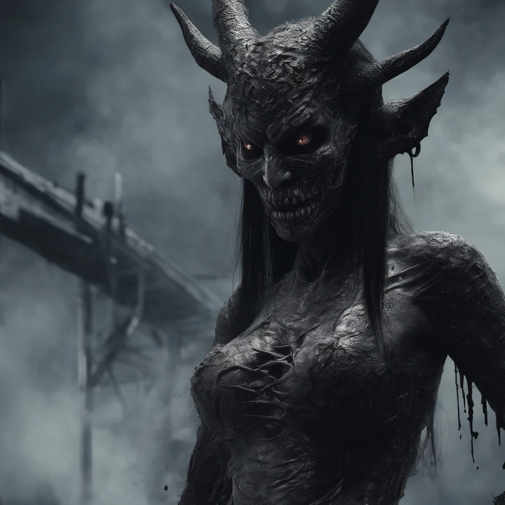 Japan Female Demon,full bodyesbian, realistic, 3D, digital illustration3d