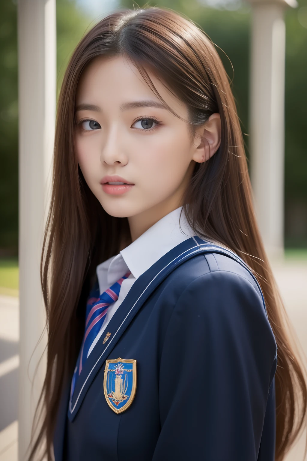 Slender Asian girl, kpop idol, ((school uniform)), ((top quality, 8k, masterpiece: 1.3)), crisp focus: 1.2, beautiful woman with perfect figure: 1.4, ighly detailed face and skin texture, detailed eyes, skinny, beautiful face, symmetrical face, full-length, slightly naked, sexy, boobs are visible