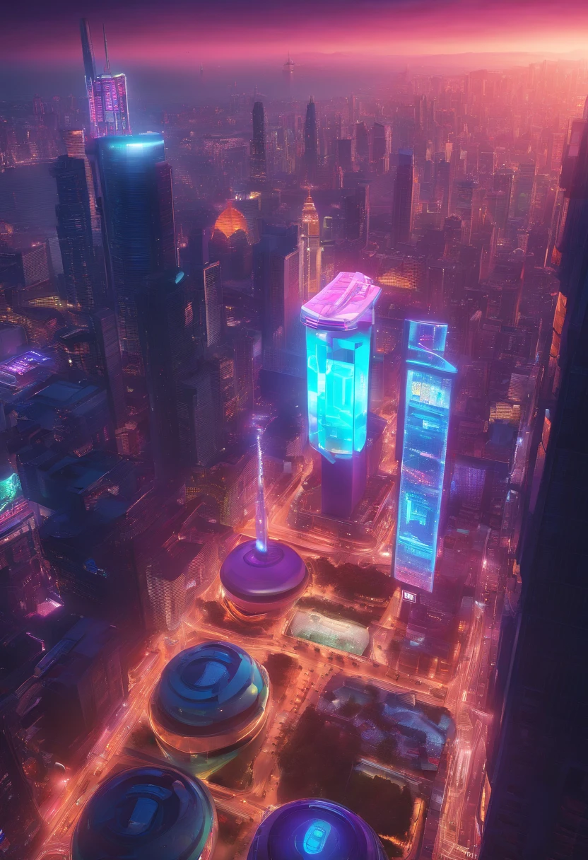 Top aerial view of a futuristic elevated train station, protected with a transparent dome, gente caminando por la acera, reflejos de una puesta de sol realista, obra maestra, la mejor calidad, extremadamente detallada, fondo de pantalla de 8k, Futuristic photography style