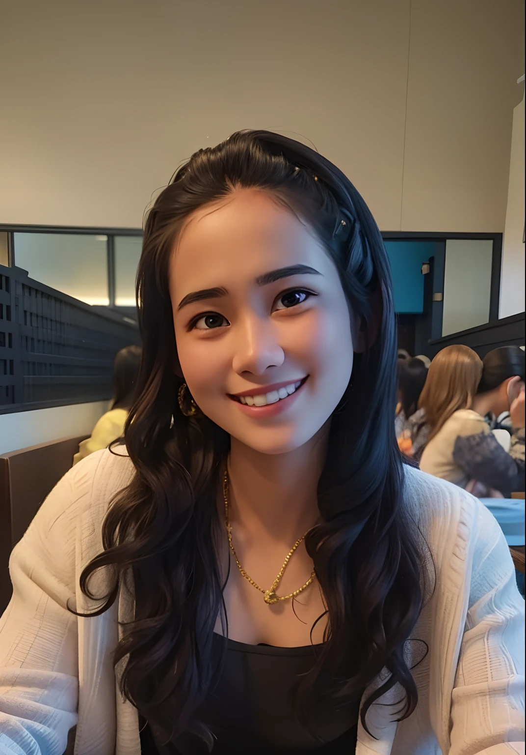 arafed woman sitting at a table with a plate of food, nivanh chanthara, cindy avelino, serena malyon, thawan duchanee, student, leaked image, faridah malik, leaked photo, picture, avatar image, she is smiling, a young asian woman, ayamin kojima, 1 8 yo, profile pic