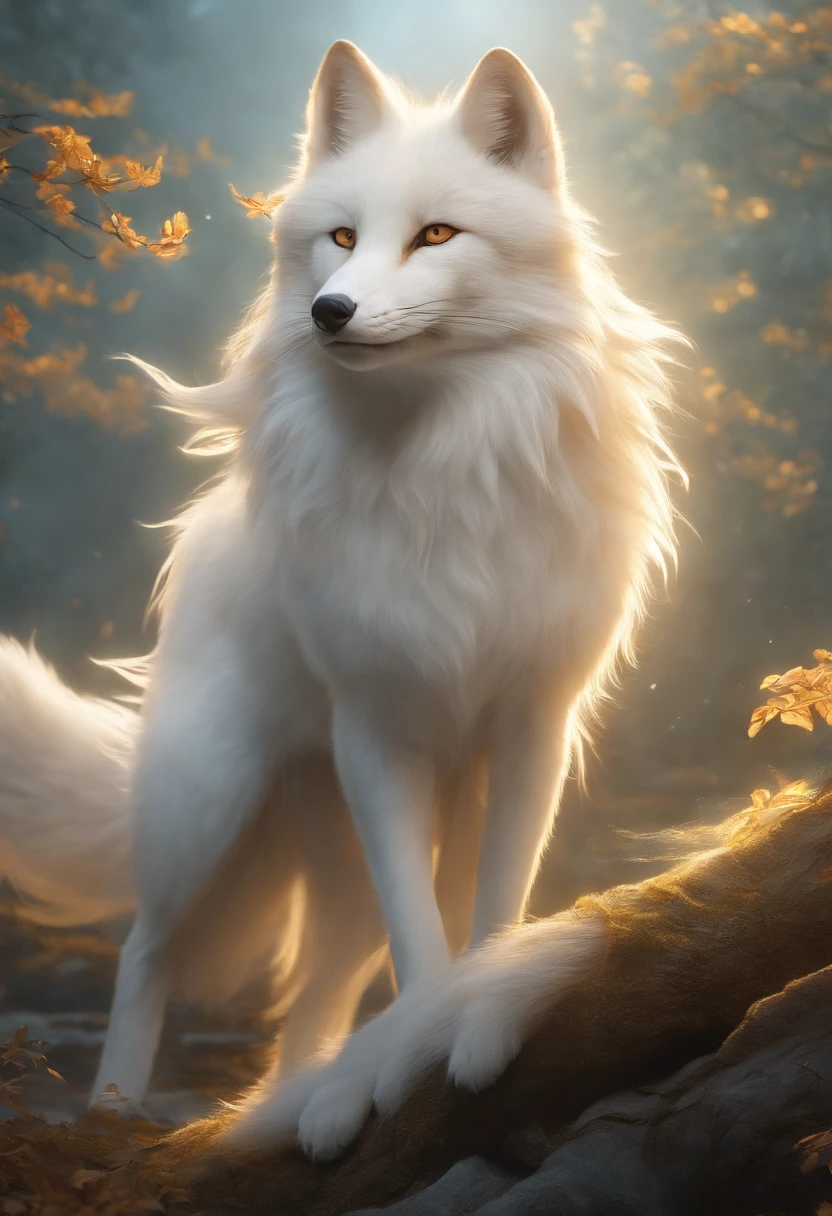White nine-tailed fox frontage Chinese big breasts Divine Beast rot Golden 8k Godlike