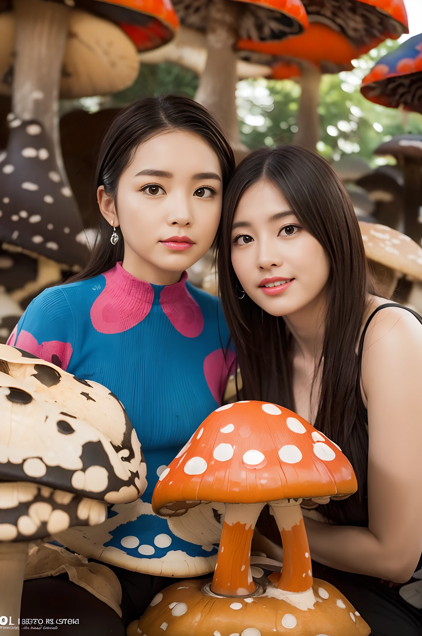 (Best quality,Masterpiece:1.2,Face focus:1.4,Wide eyes,Beautiful eyes:1.4,Dynamic posture),
Break,
(a couple of lesbians:1.5) sitting together on a (giant mushroom:1.2),leering:1.2,Tutu dress,vivd colour,
Break,
Fantastical world,fantasy,((Watercolor painting)),ulzang-6500-v1.1,