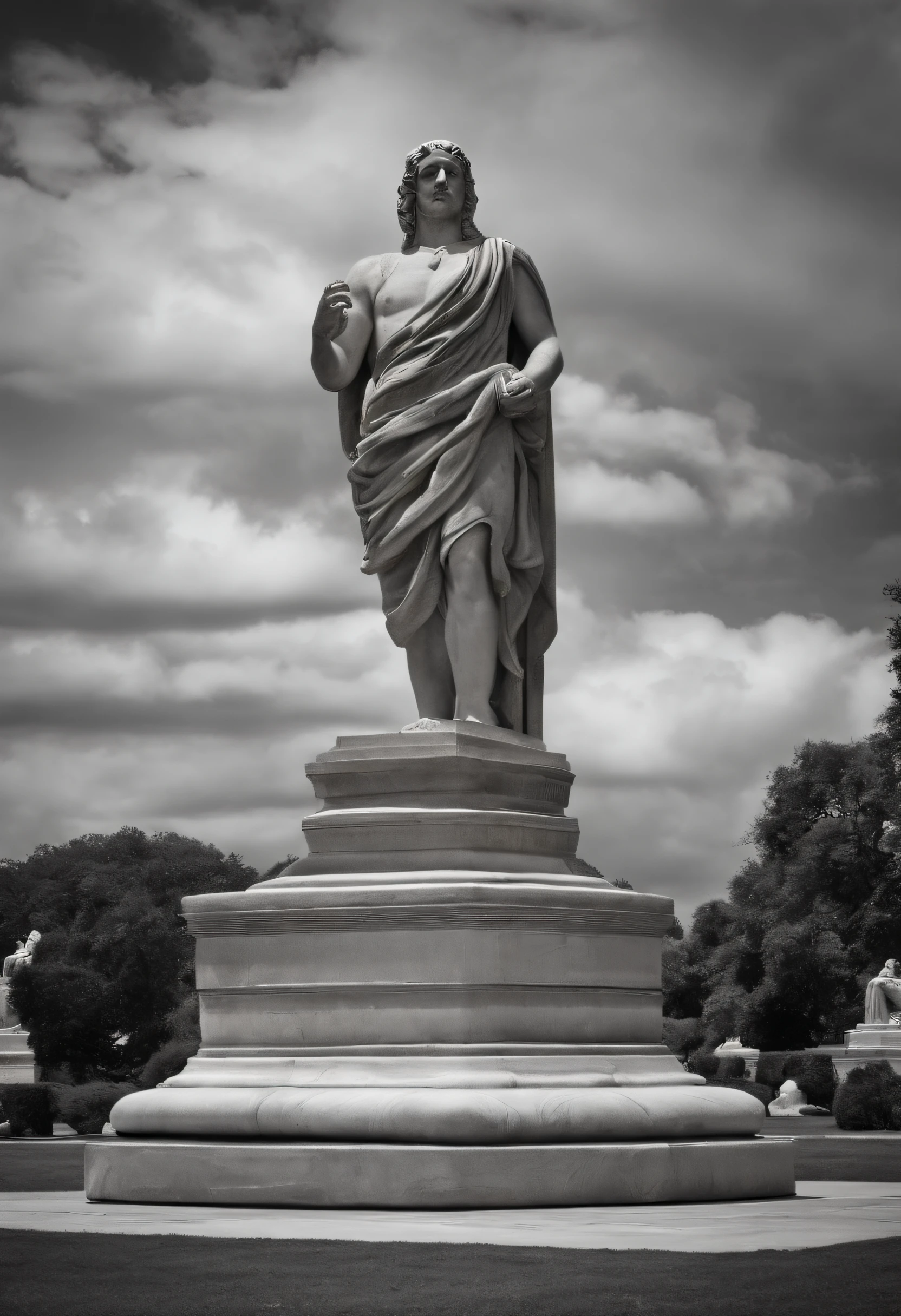 statue,sculpture,bronze material,detailed craftsmanship,ancient,large size,monument,imposing,proud pose,classic beauty,timeless,grandeur,marble pedestal,artistic masterpiece,meticulously carved details,historical significance,stately presence,weathered texture,impressive scale,serene expression,classical elegance,well-preserved,iconic symbol,symbolic meaning,historical figure,ageless beauty,awe-inspiring,solid and strong,immortalized in stone,permanence,enduring legacy,breathtakingly lifelike,iconic landmark,venerable,awe-inducing,lasting tribute to history,admiration and wonder,monumental achievement,eternity standing still,historically significant,historic preservation,remarkable craftsmanship,awe-inspiring presence