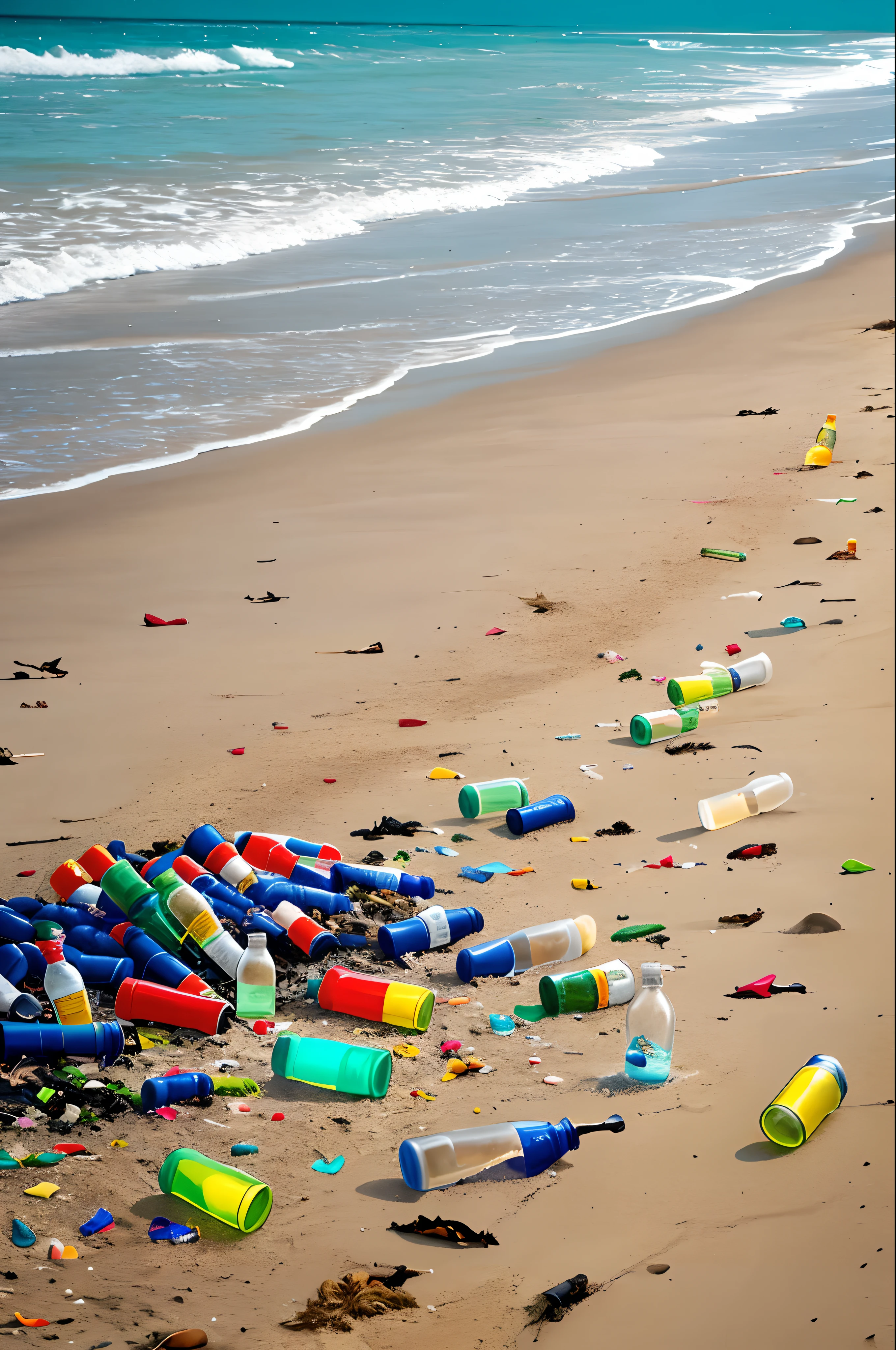 Bottle litter on the beach