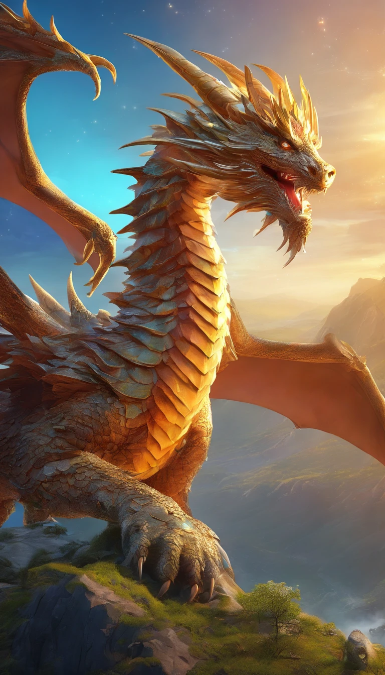 Creatures like dragons,closeup cleavage,fly,腾云驾雾,Mighty,universe background,Starcloud,suns,rays of sunshine,heavenly body,(light and shadow effect),(Movie lighting),(cinema4d),(Depth of field effect),(8k wallpaper),(rendering by octane),(Dingdall effect),(Unreal 5),(Masterpiece),Extremely detailed picture depiction,realisticlying