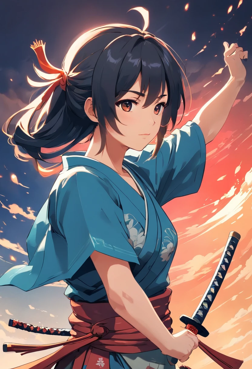 Japanese Feudal Samurai Vector T-shirt Print, estilo de adesivo detalhado, desenho de cor estilo tatuagem, fundo branco