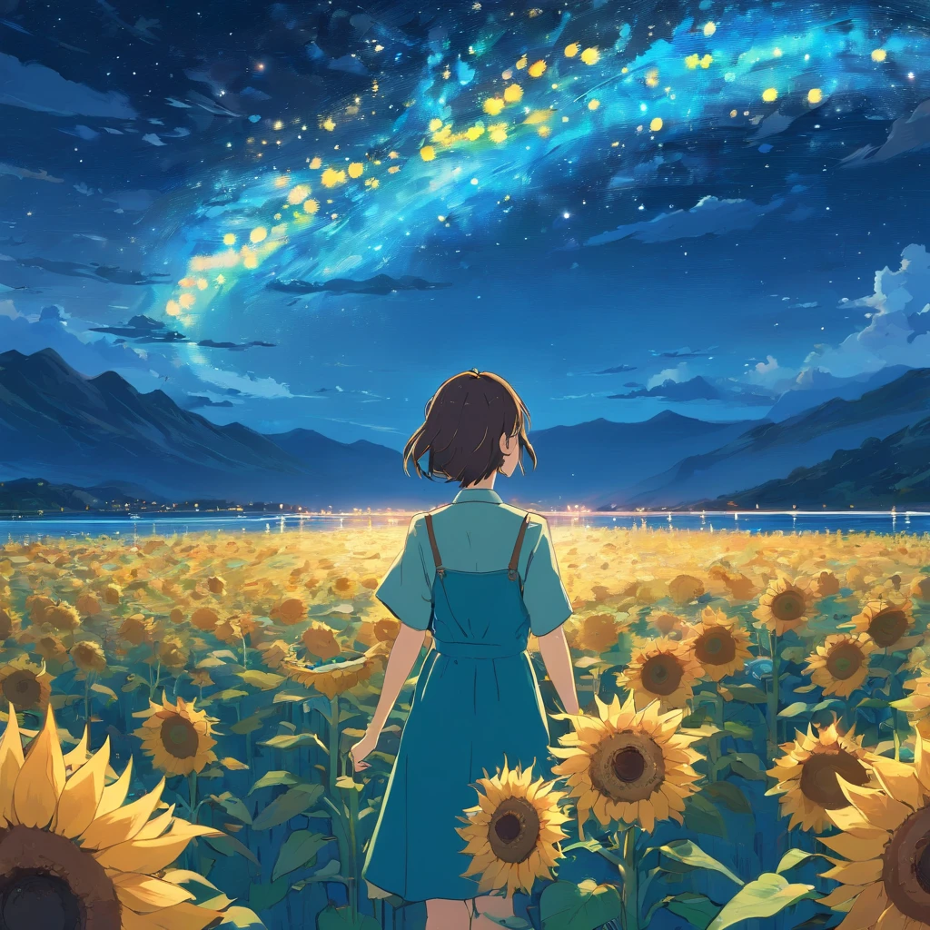 Van Gogh，starrysky，Sea of sunflowers