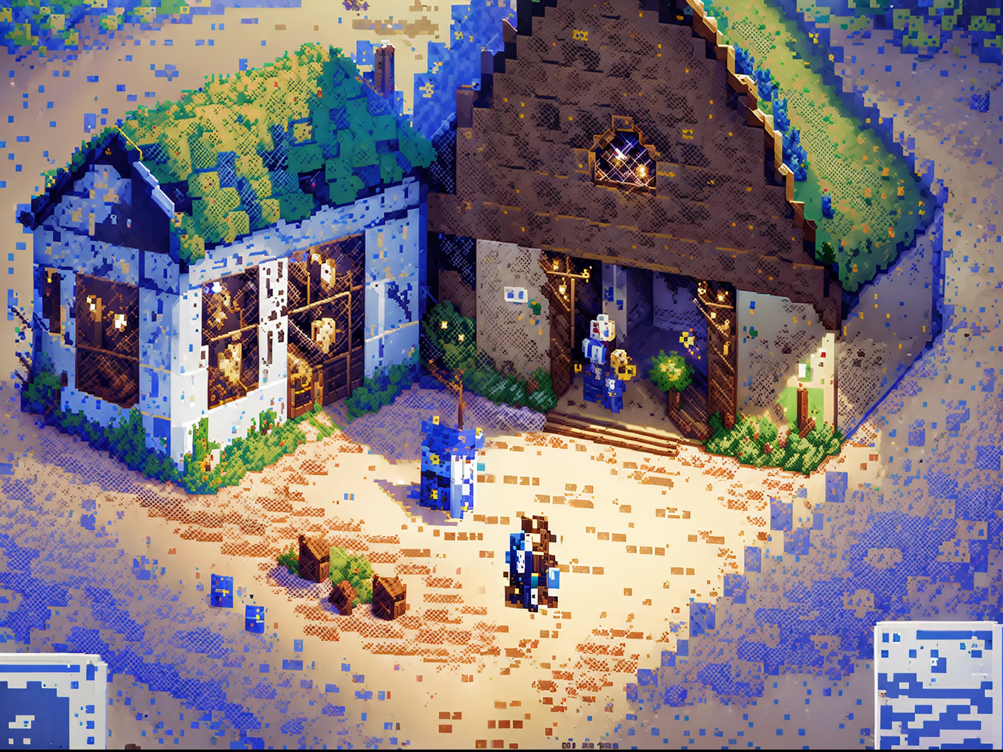 (masterpiece, best quality), best resolution, (pixel game scene:2), cutscene, fantasy adventuring party walking along a dirt road, 8-bit video game