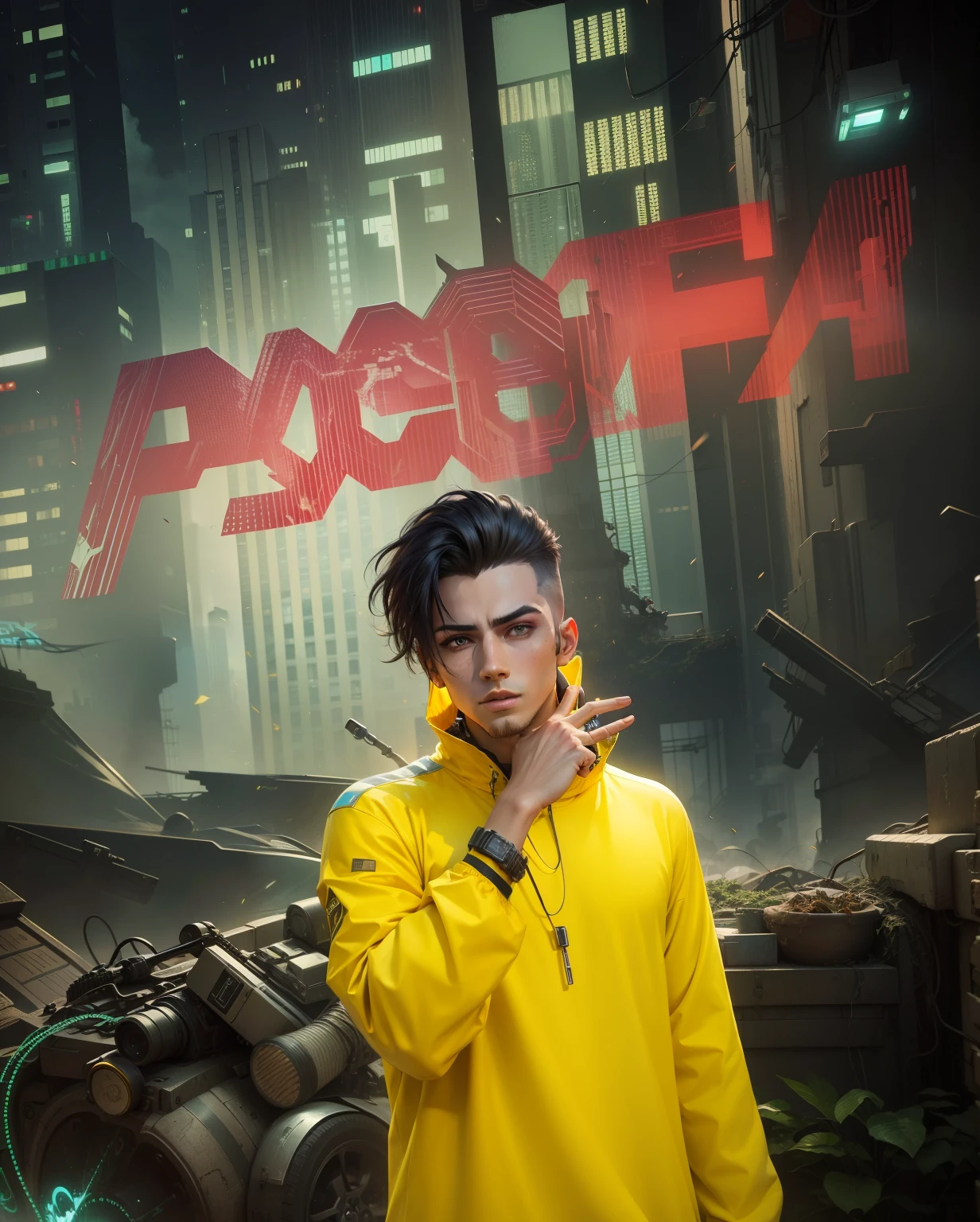 Change background cyberpunk handsome boy.realistic face.8k, ultra realistic,