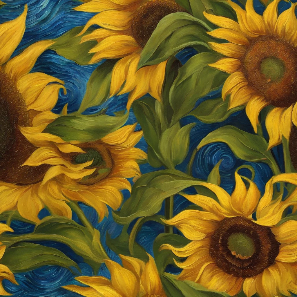 Van Gogh,starrysky,Sea of sunflowers pattern