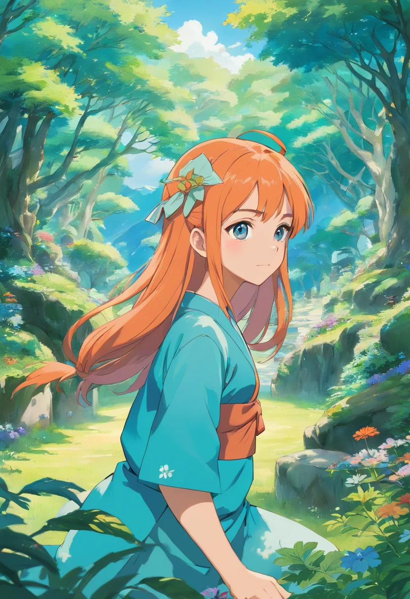 Uma de olhos brancos, hinata,naruto,no estilo de paisagens de jardim tranquilas, animated color photos, Masami Teraoka, aquamarine, Paulo Gauguin, Estilo Embry, retrato honesto