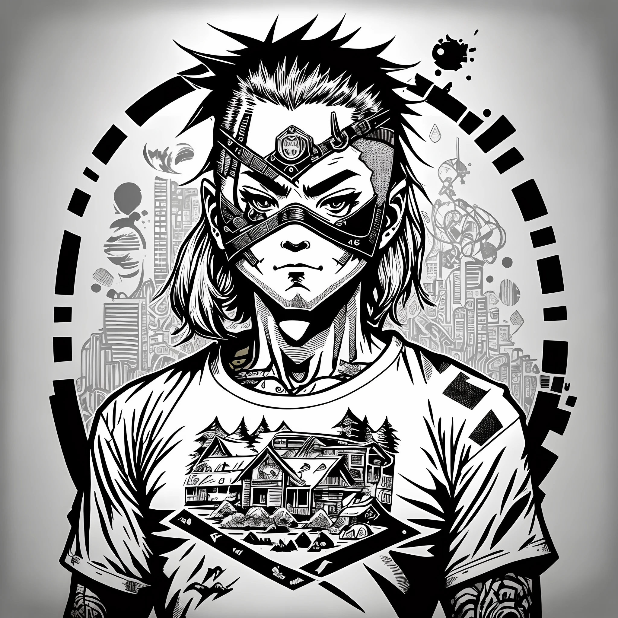 Japanese cyberpunk ninja turtle vector t-shirt print, estilo de adesivo detalhado, desenho de cor estilo tatuagem, fundo branco