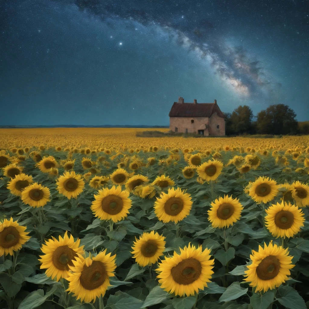 Van Gogh,starrysky,Sea of sunflowers