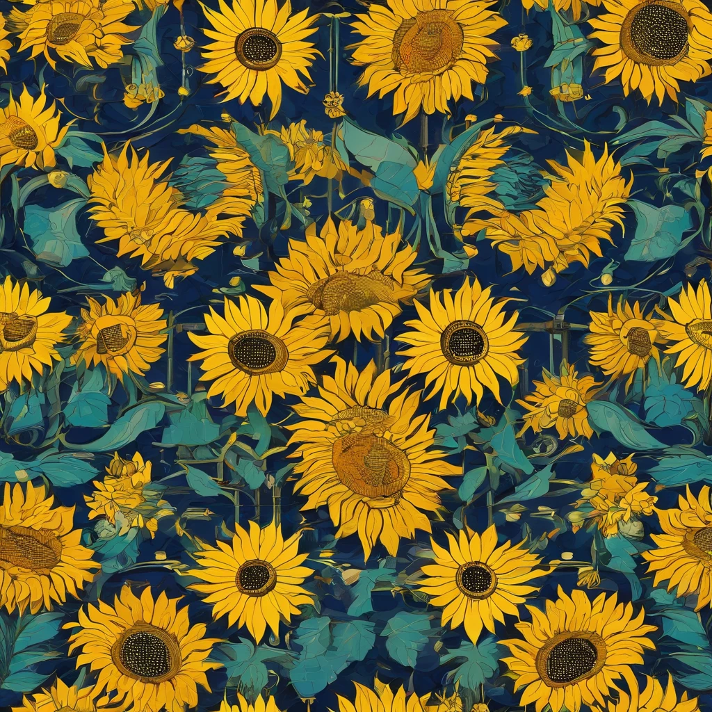 Van Gogh，starrysky，Sea of sunflowers