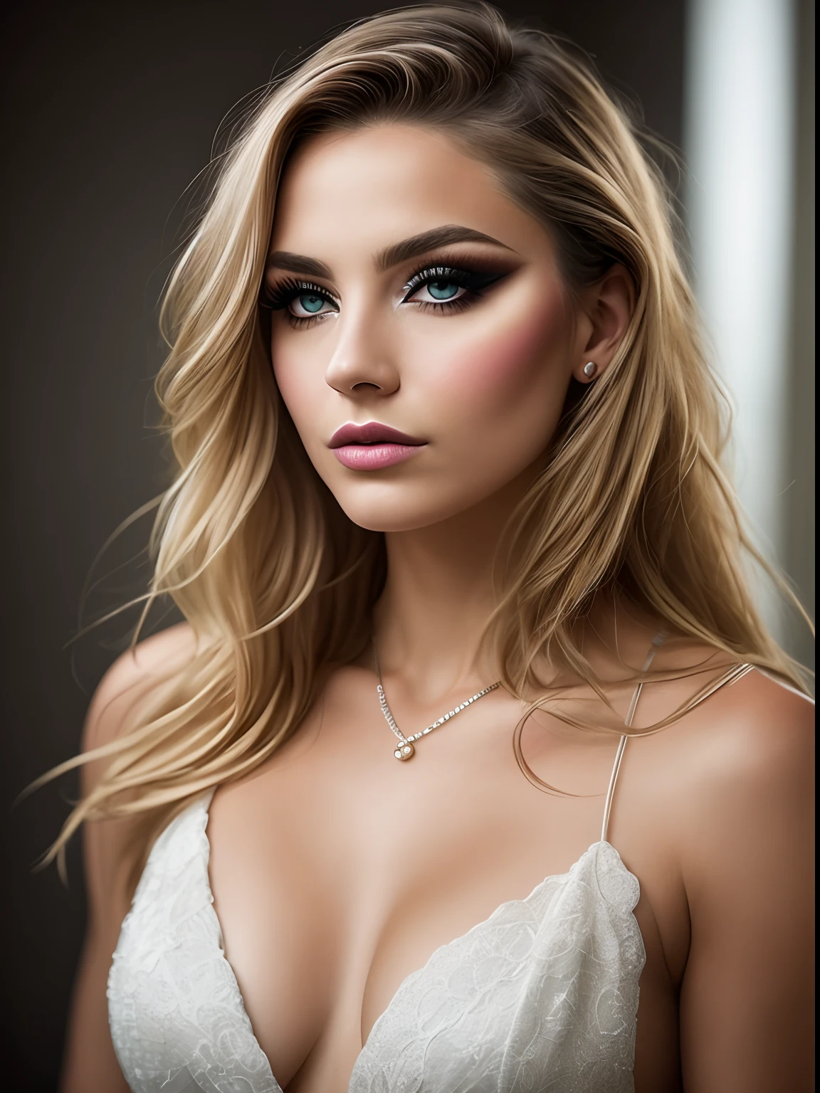 A portrait of a blonde, (makeup:1.4), amazing body, (fit body:1.2), highly detailed fur, natural skin texture, 4k textures, detailed belly, Highly detailed perfect smooth skin, Lightroom, Intricate, Ultra-Realistic, Out There, (HDR:1.3), UHD, (Intricate Detail, Hyper-Detailed:1.1), Cinematic, Photoreal, (Dark Shot:1.2), Dramatic, High Contrast, (Warm Color:1.1) , muted colors, master piece, elegant, sharp focus, cartier