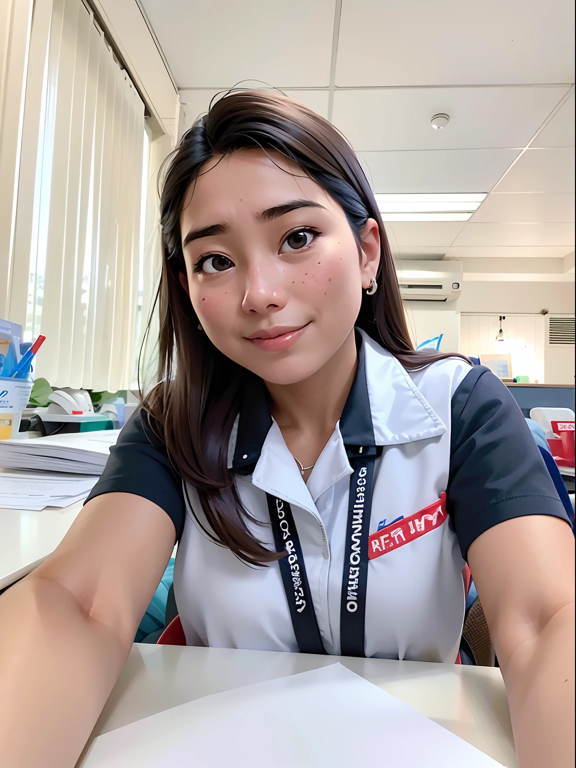 arafed woman sitting at a table with a piece of paper in front of her, cindy avelino, john jude palencar, 2 7 years old, healthcare worker, high-quality photo, selfie shot straight on angle, shot on nikon z9, 2 8 years old, 2 9 years old, high quality picture, shot on canon eos r5