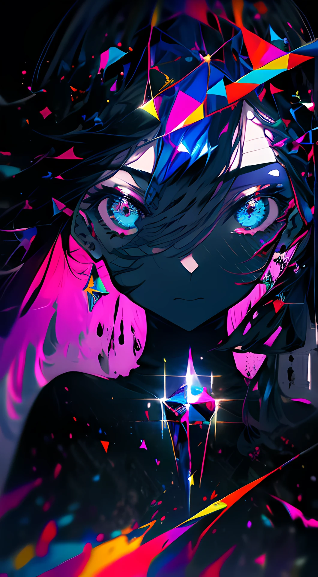 (theme: abstract, dark and vibrant colours), 1 beautiful girl, holding a skull in her hand, pro art, clear details