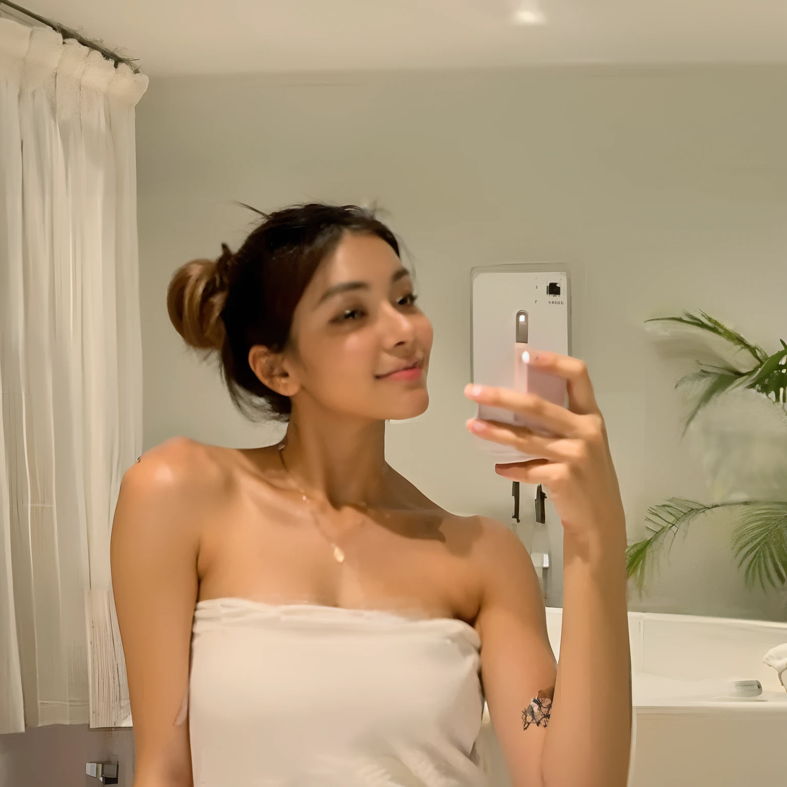 woman taking a selfie in a bathroom with a towel on her head, 18 years old, leaked image, 1 8 yo, in bathroom, 21 years old, leaked photo, selfie, 1 6 years old, without makeup, very very low quality picture, selfie photo, indian girl with brown skin, 2 2 years old, 👅 👅, violet myers