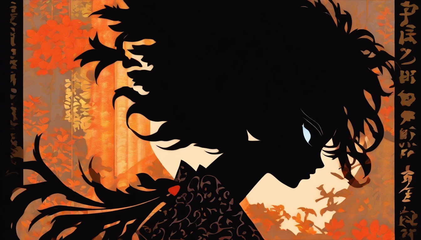 (Silhouette Art,cutouts:1.6)
(((Paper cutting art,A world where only black exists:1.3)
(Cowboy Shot),1 girl,Solo,
(Kimono Girl,profile:1.2),white, Clear and beautiful face,
BREAK
(one white winged、feather)
Textured glass background,