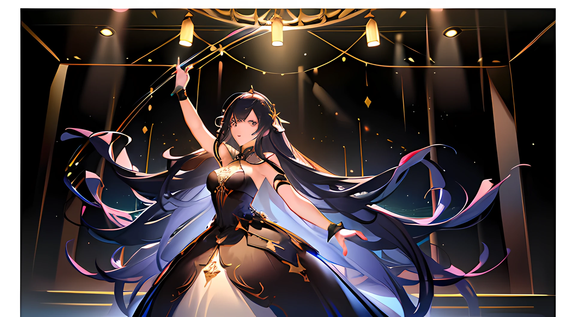 Kirito black egyptian dancer&#39;s clothing black skin, purple eyes, blushing smile, standing alone on the stage, Super huge breasts Breast expansion full-body shot looking at the camera