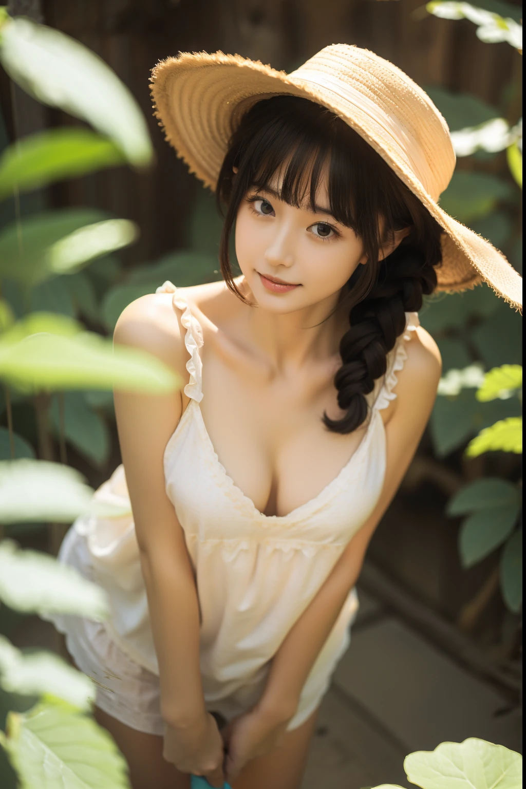 best qualityer,tmasterpiece,1girll,Playing in the water,cleavage,natural style,drippy