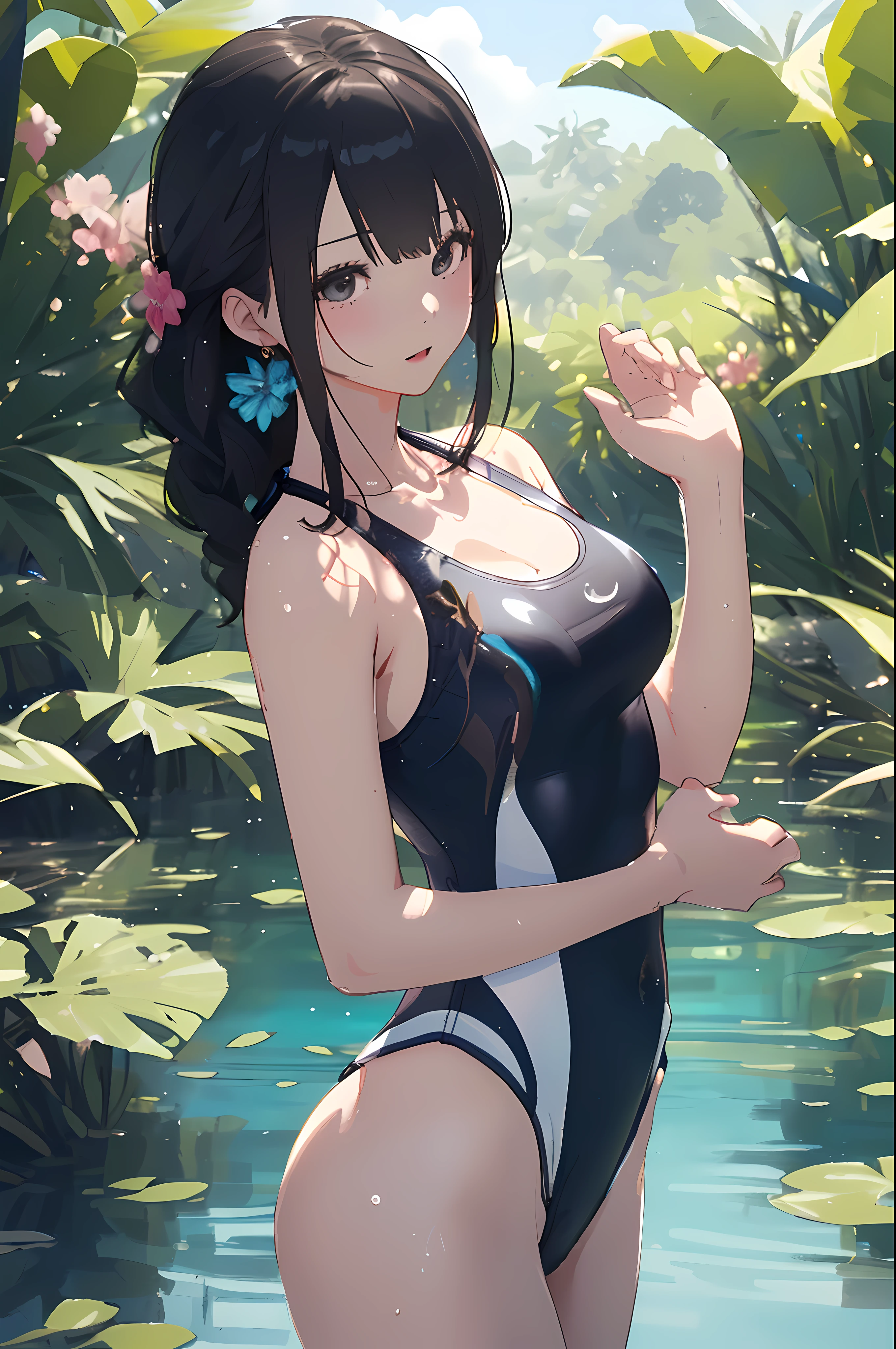(masterpiece1.3),hyper quality, Hyper Detailed,Perfect drawing,1 persons、femele、Beautiful expression、(((Beautiful swimsuit)))、(((Luxury swimwear)))、。.3D、8K Illustration、(clearface)、Hi-Res、nice background、beatiful backgrounds、(((Detailed drawing)))、Perfect Beautiful Girl、(((Perfect Photo)))