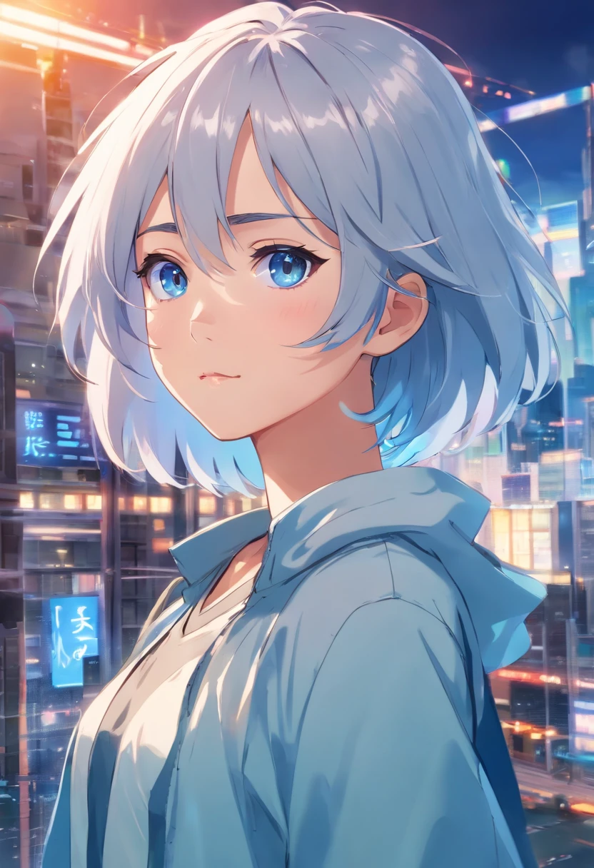 Girl with silver hair blue eye and glass